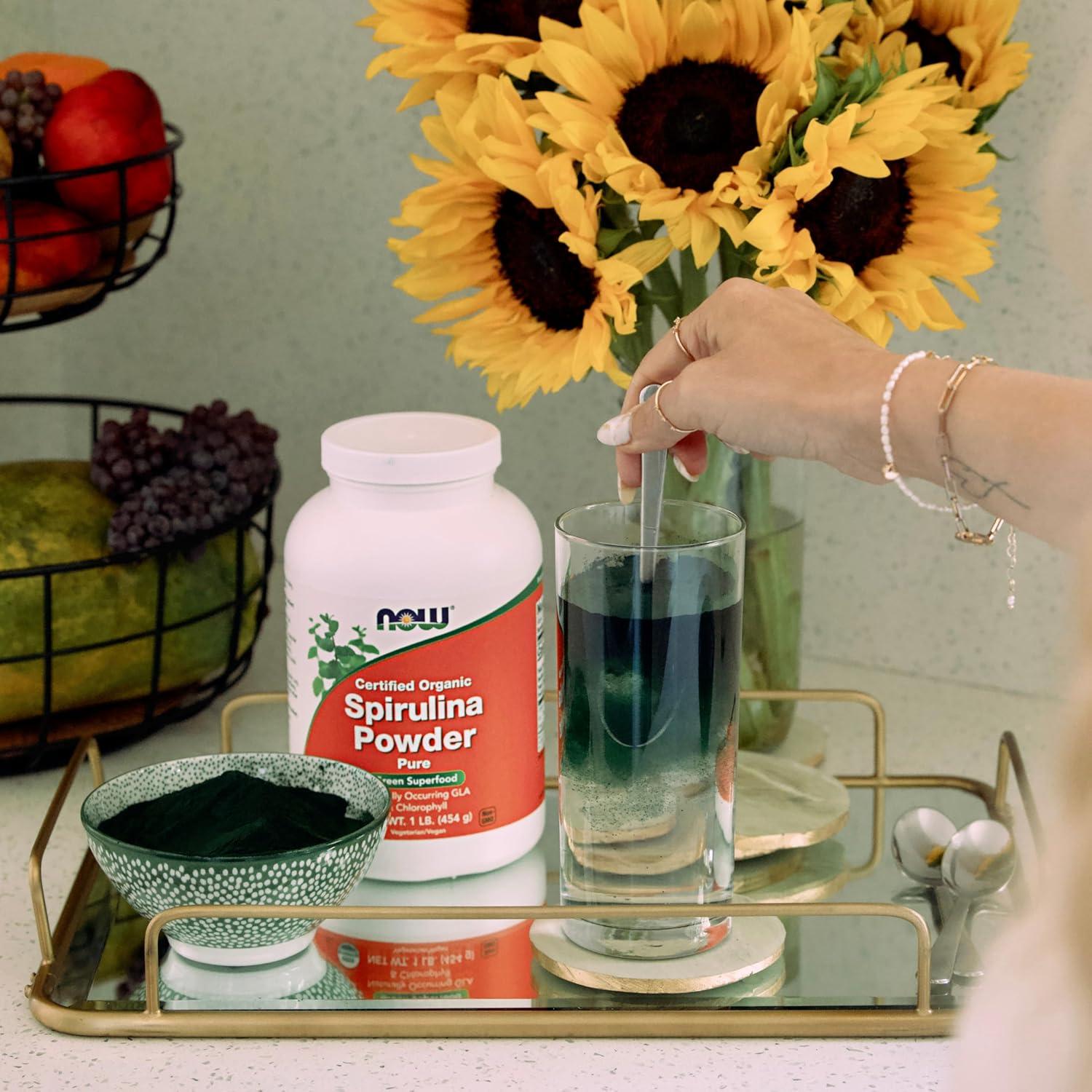 Polvo de Espirulina Orgánica NOW Foods 454g - Rico en B-12 y Beta-Caroteno