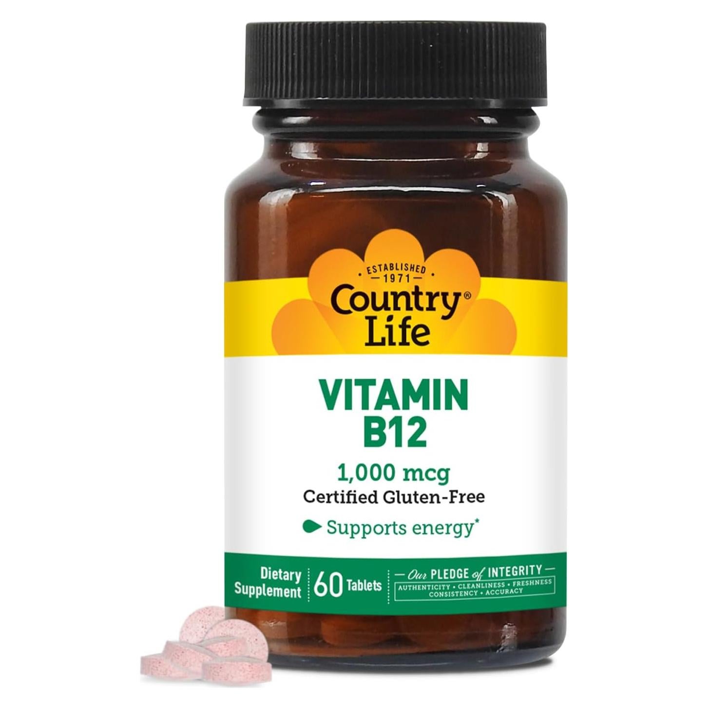 Suplemento Vitamina B12 Country Life 1000 mcg Vegano 60 Tabletas