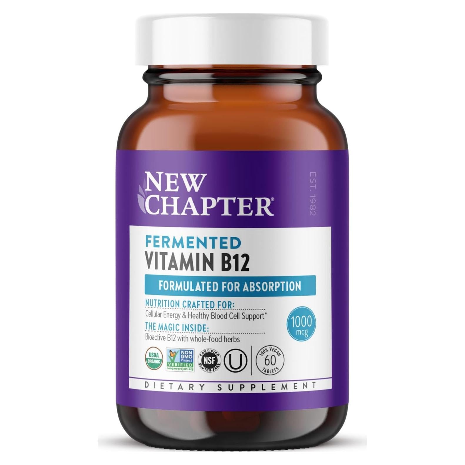 Vitamina B12 Fermentada Nueva Capítulo 1000 mcg Vegana 60 Tabletas