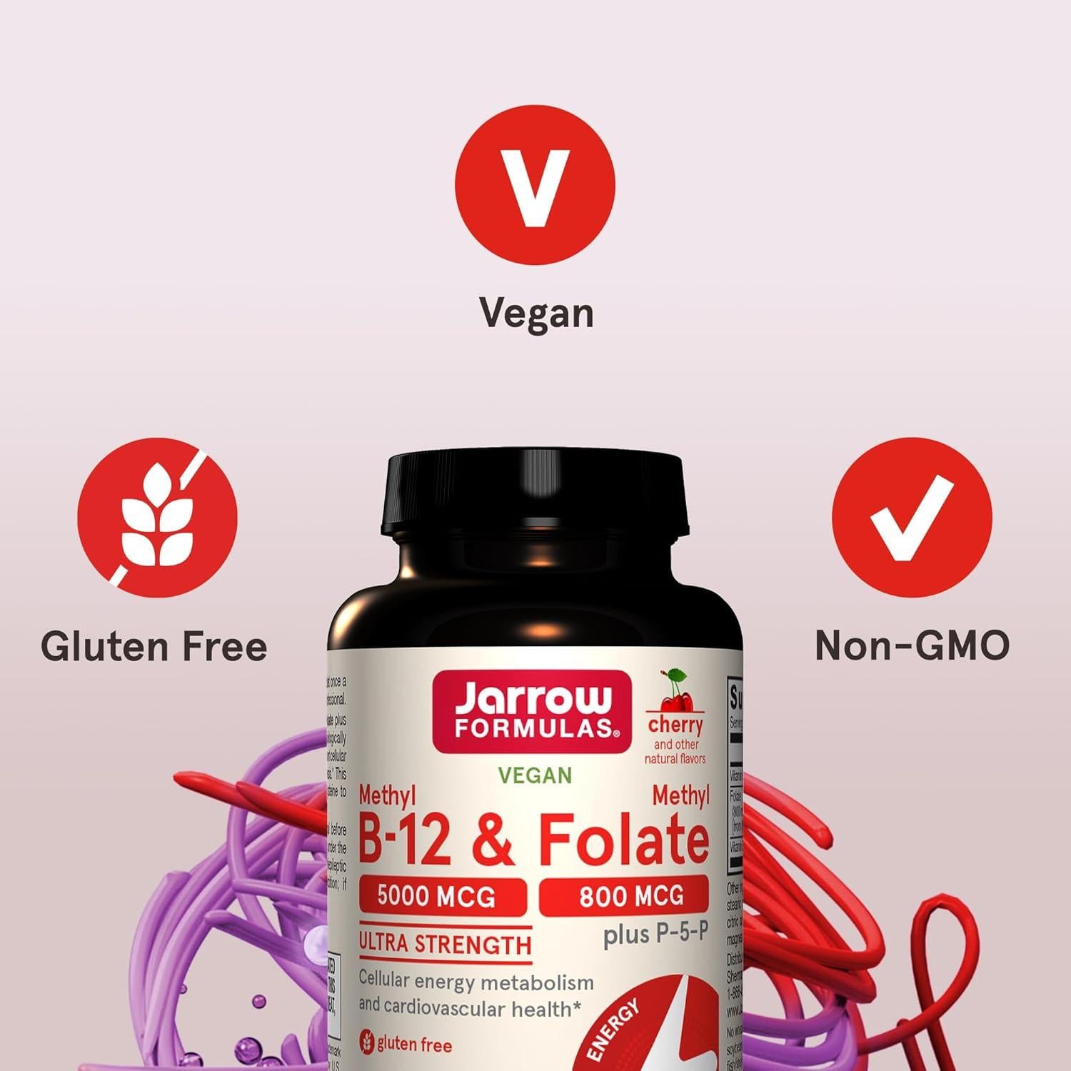 Suplemento Jarrow Formulas Methyl B-12 5000 mcg y Folato 800 mcg