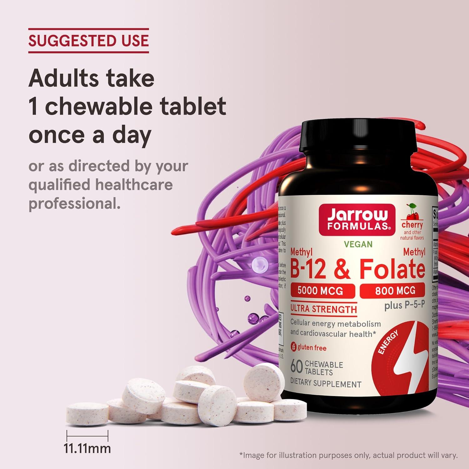 Suplemento Jarrow Formulas Methyl B-12 5000 mcg y Folato 800 mcg