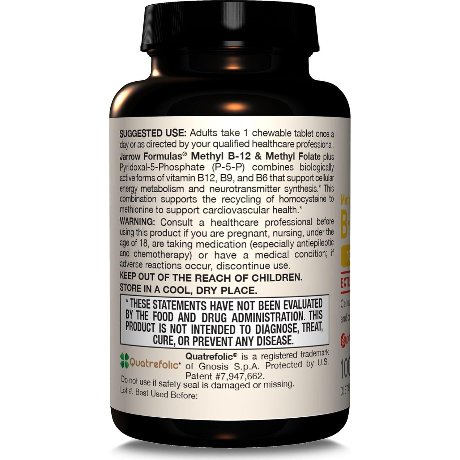 Suplemento Jarrow Formulas Methyl B-12 5000 mcg y Folato 800 mcg