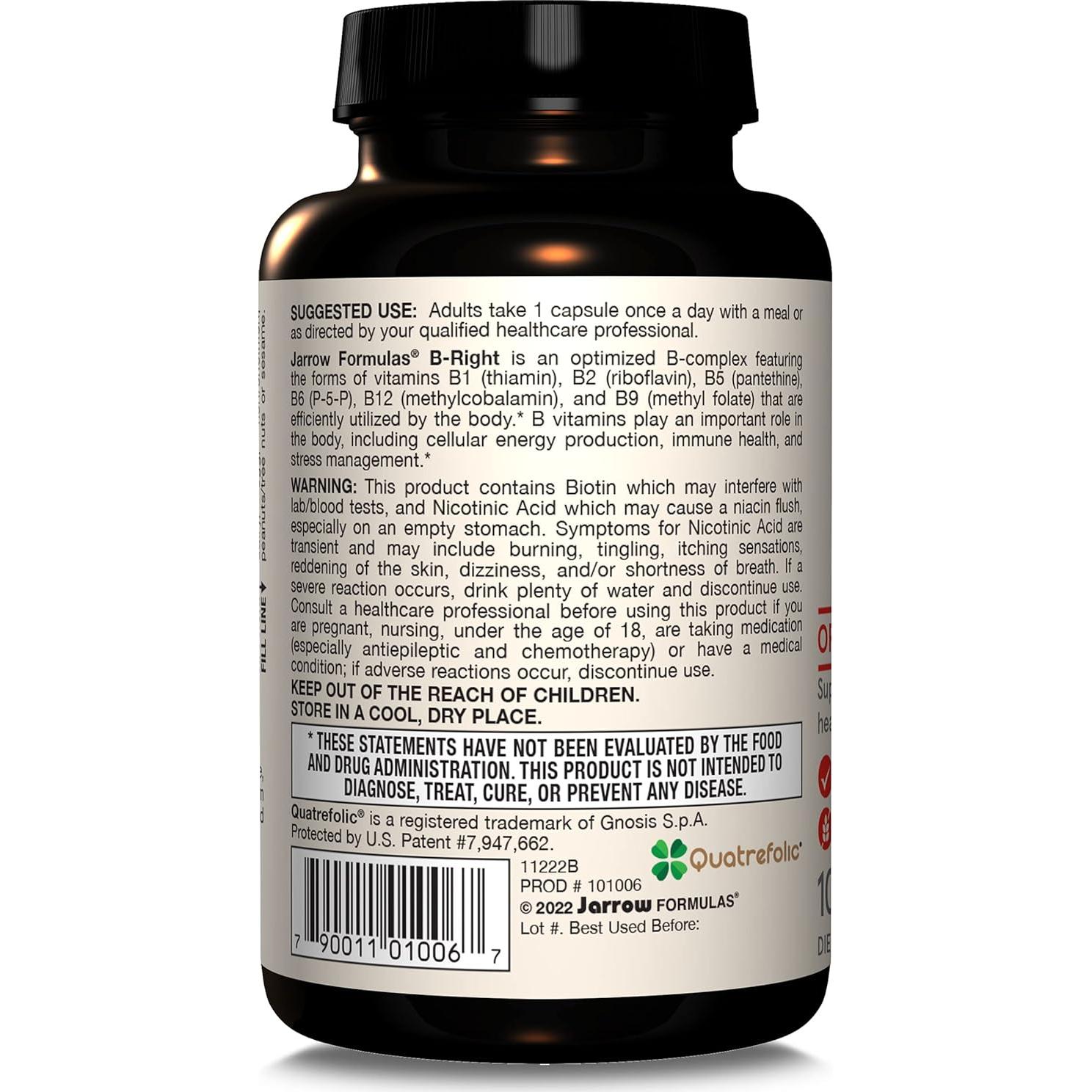 Suplemento Complejo B Jarrow Formulas B-Right 100 Cápsulas