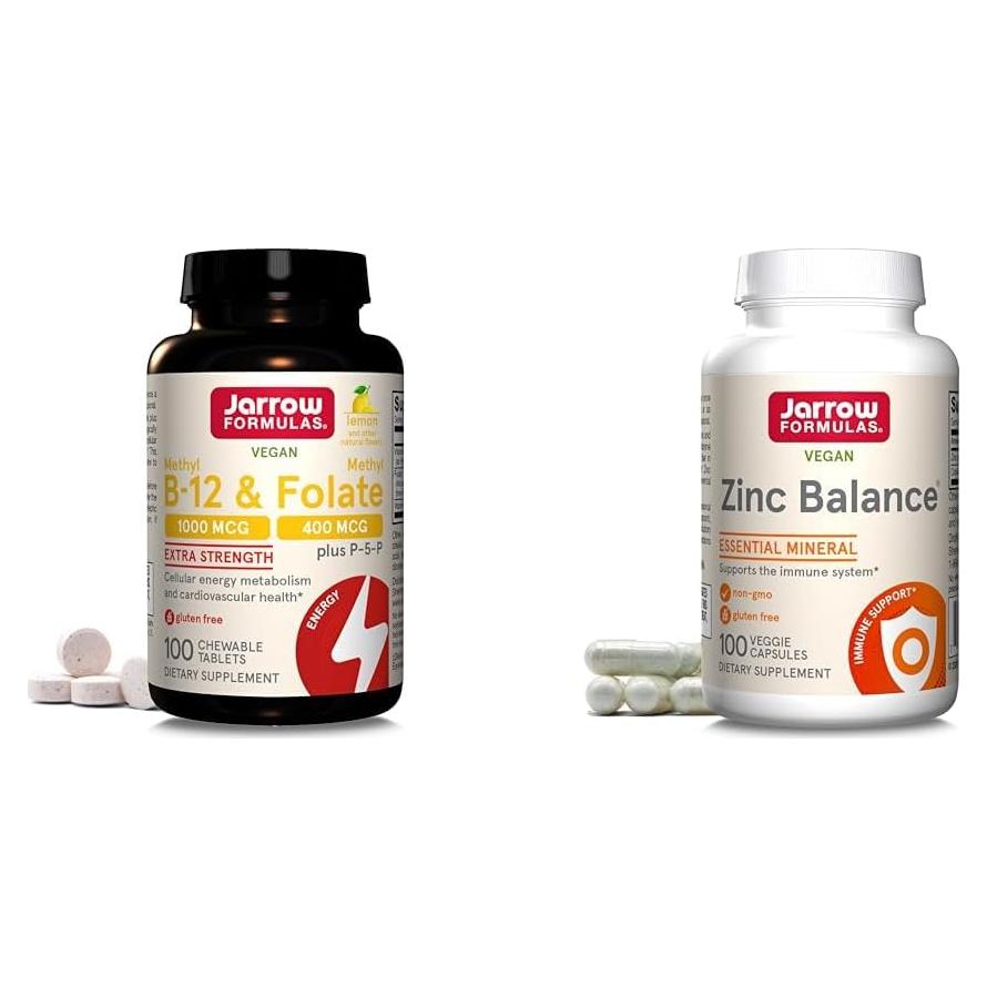 Suplemento Jarrow Formulas Methyl B-12 1000 mcg + Folato 400 mcg + Zinc 15 mg