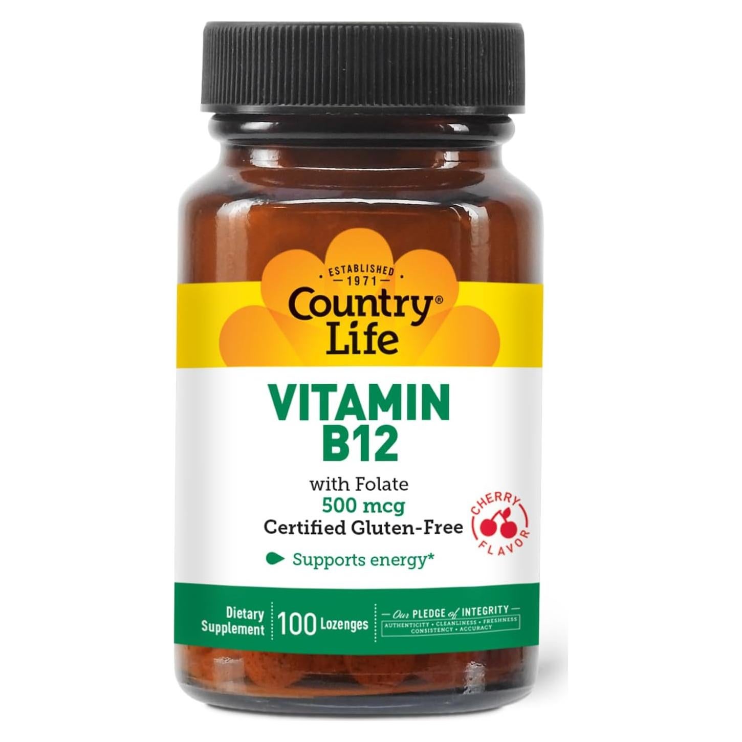 Vitamina B12 con Folato Country Life 500mcg 100 Pastillas