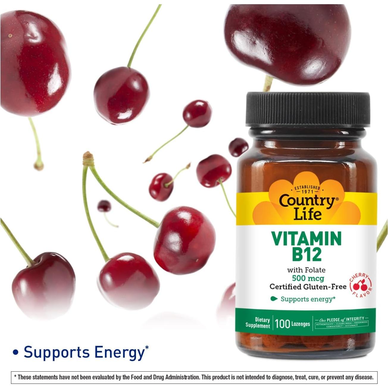 Vitamina B12 con Folato Country Life 500mcg 100 Pastillas