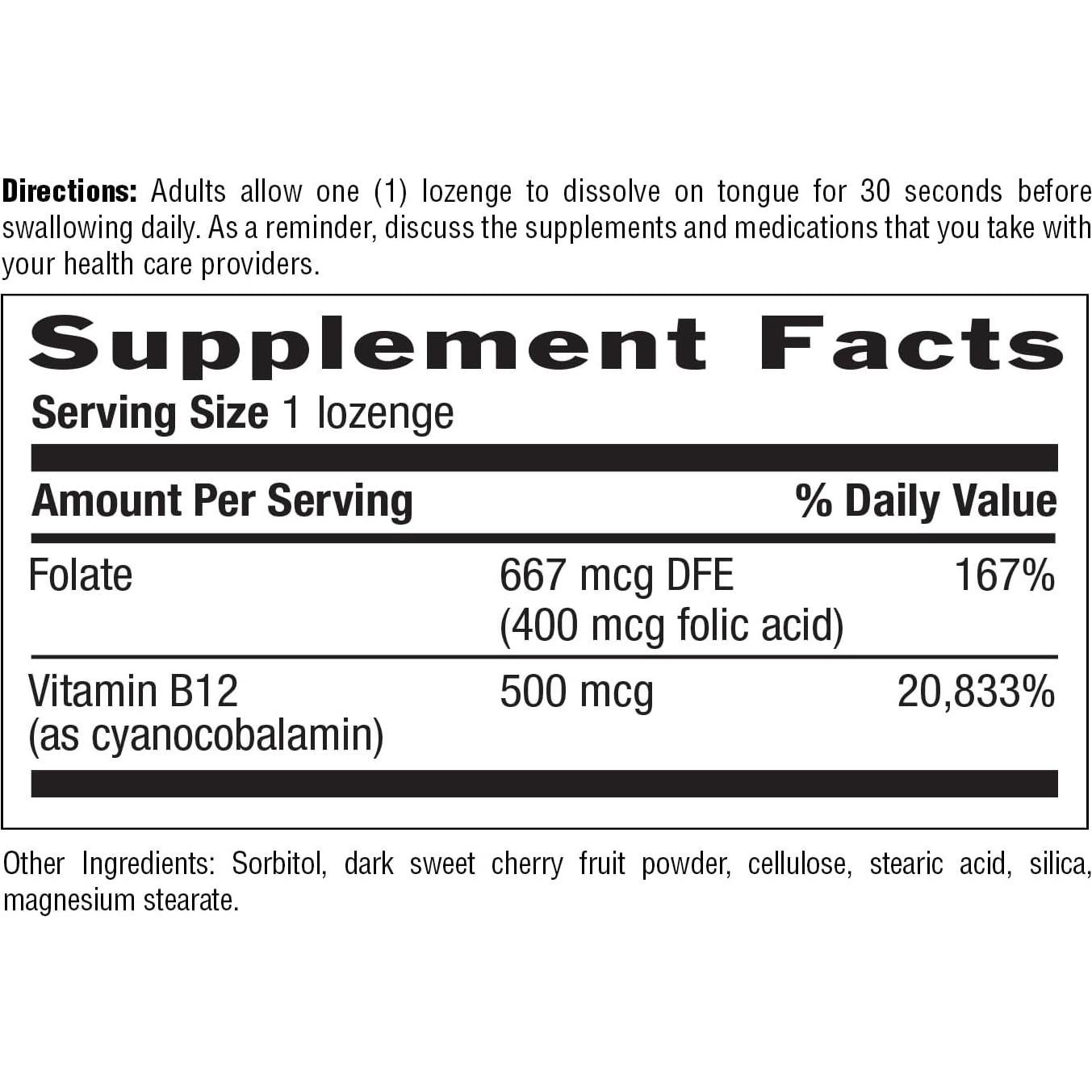 Vitamina B12 con Folato Country Life 500mcg 100 Pastillas