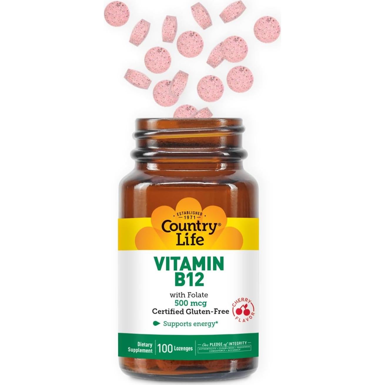 Vitamina B12 con Folato Country Life 500mcg 100 Pastillas