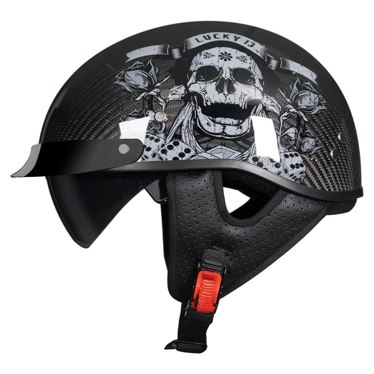 Casco de Motocicleta Crown Racing DA-500 Fibra Carbono Negro