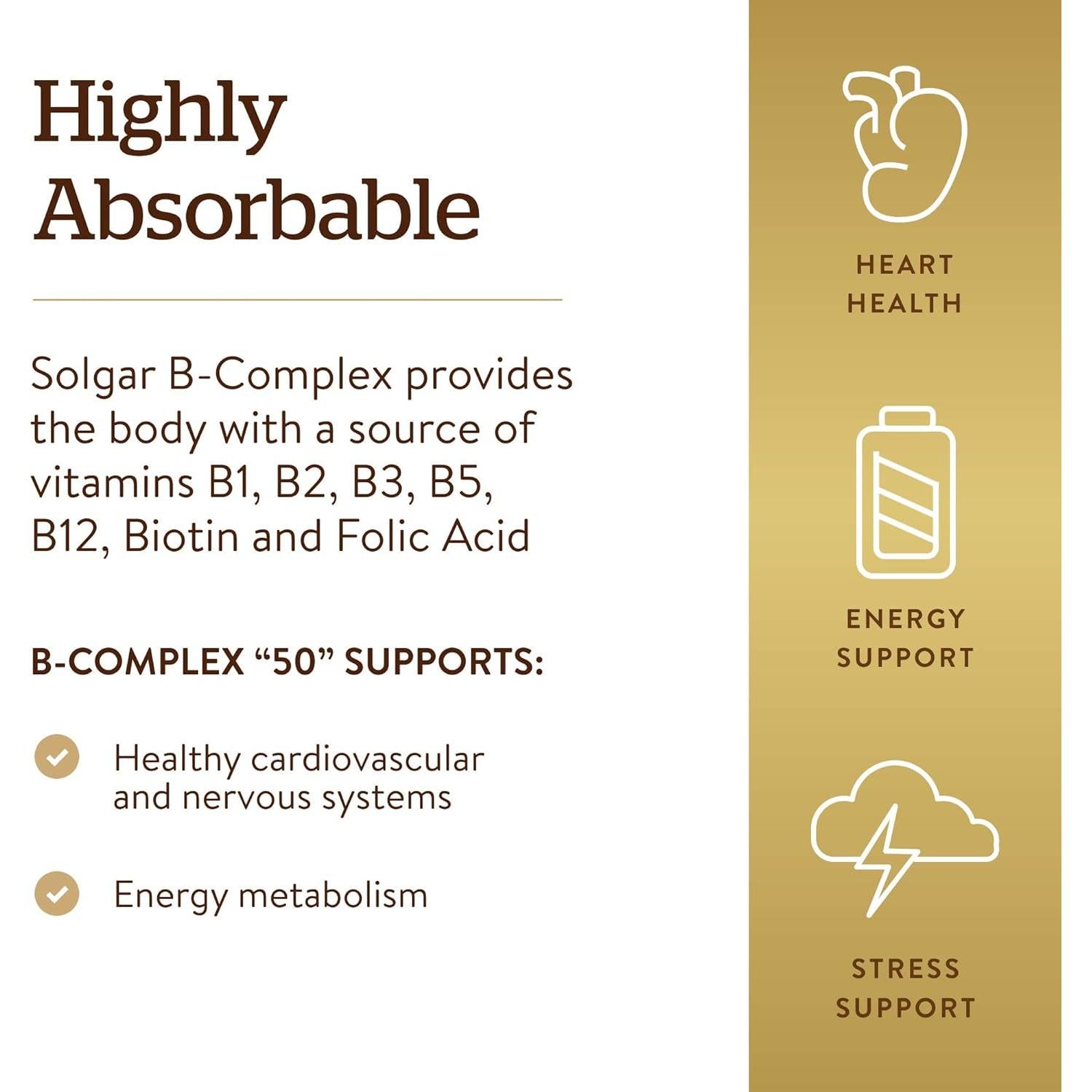 Solgar B-Complejo 50, 250 Cápsulas Vegetales - Energía y Salud