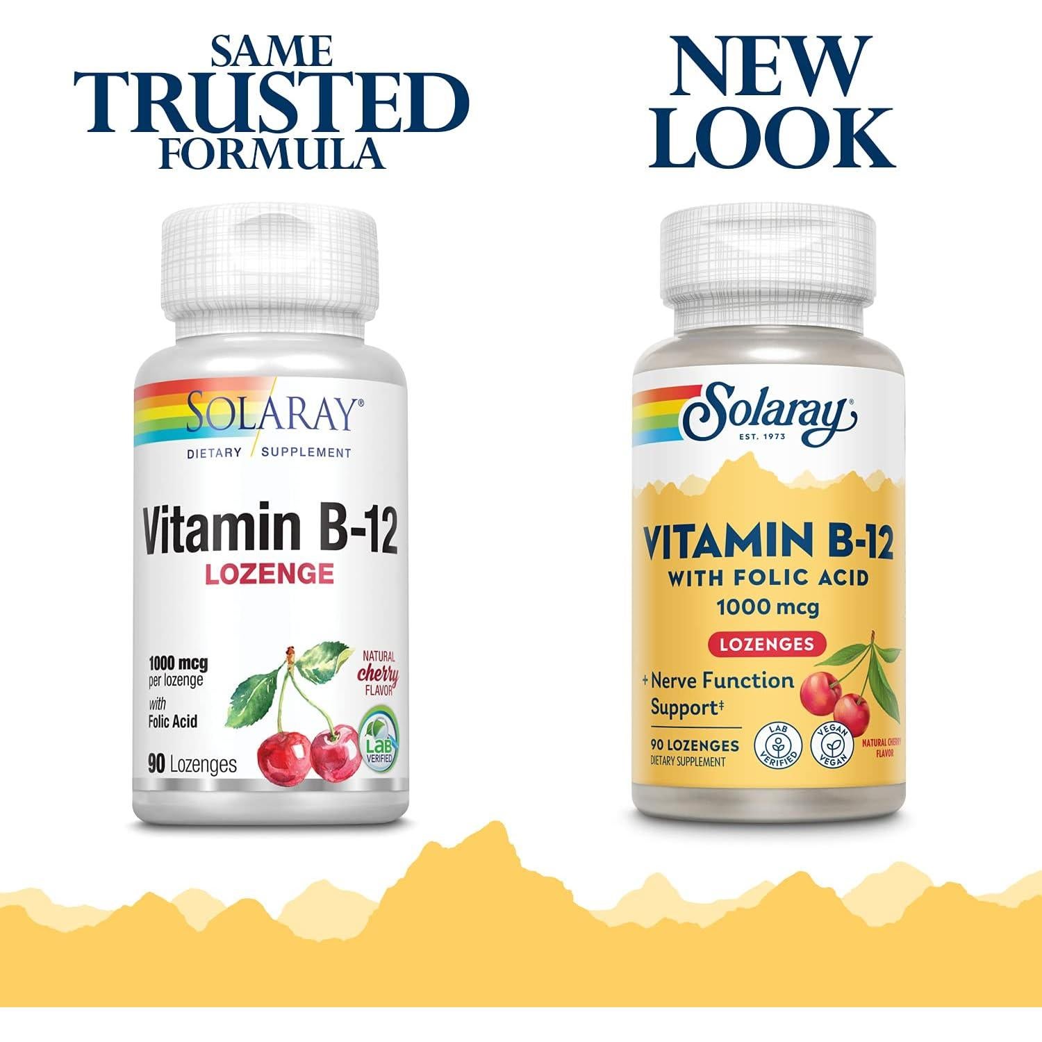 Vitamina B-12 1000mcg Solaray con Ácido Fólico 90 Pastillas