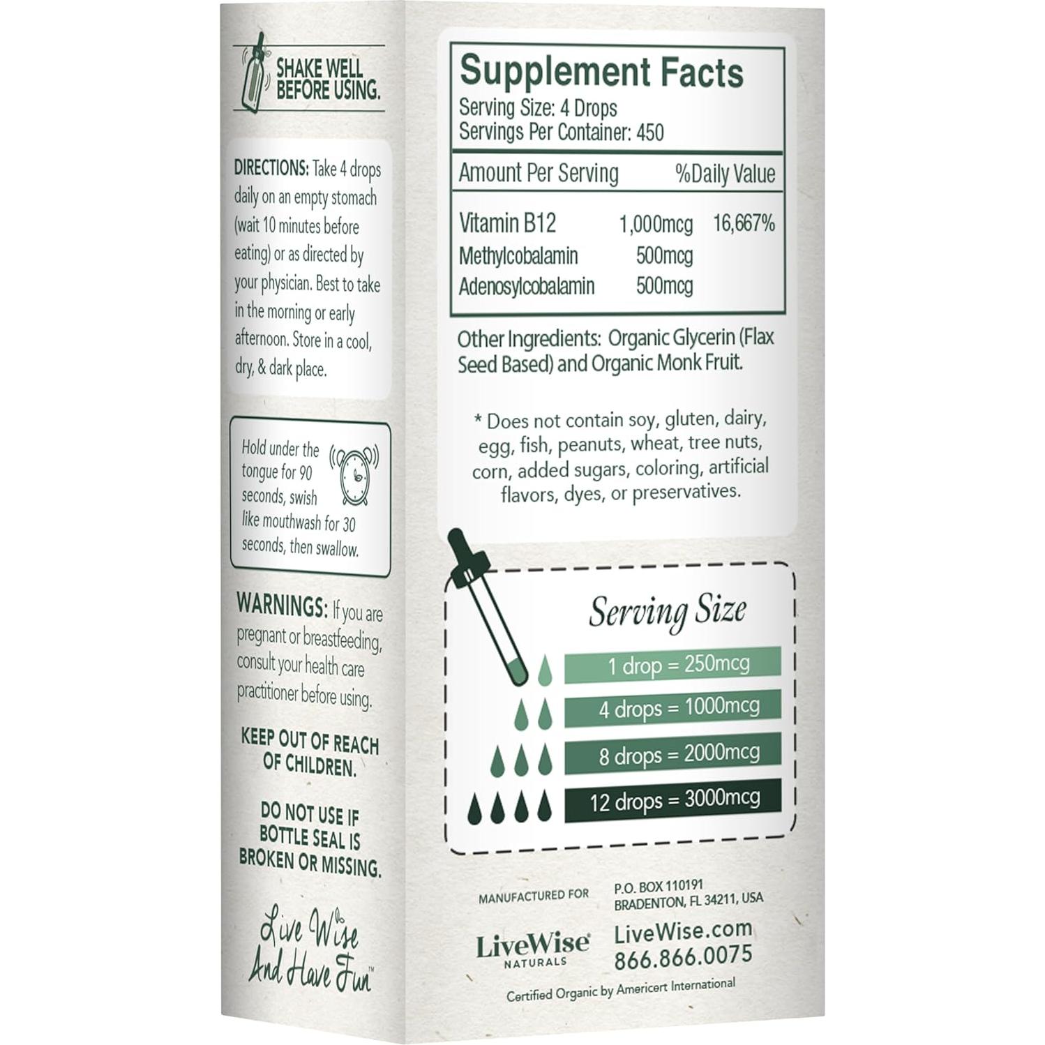 Gotas de Vitamina B12 Líquida Vegana Live Wise 59 ml