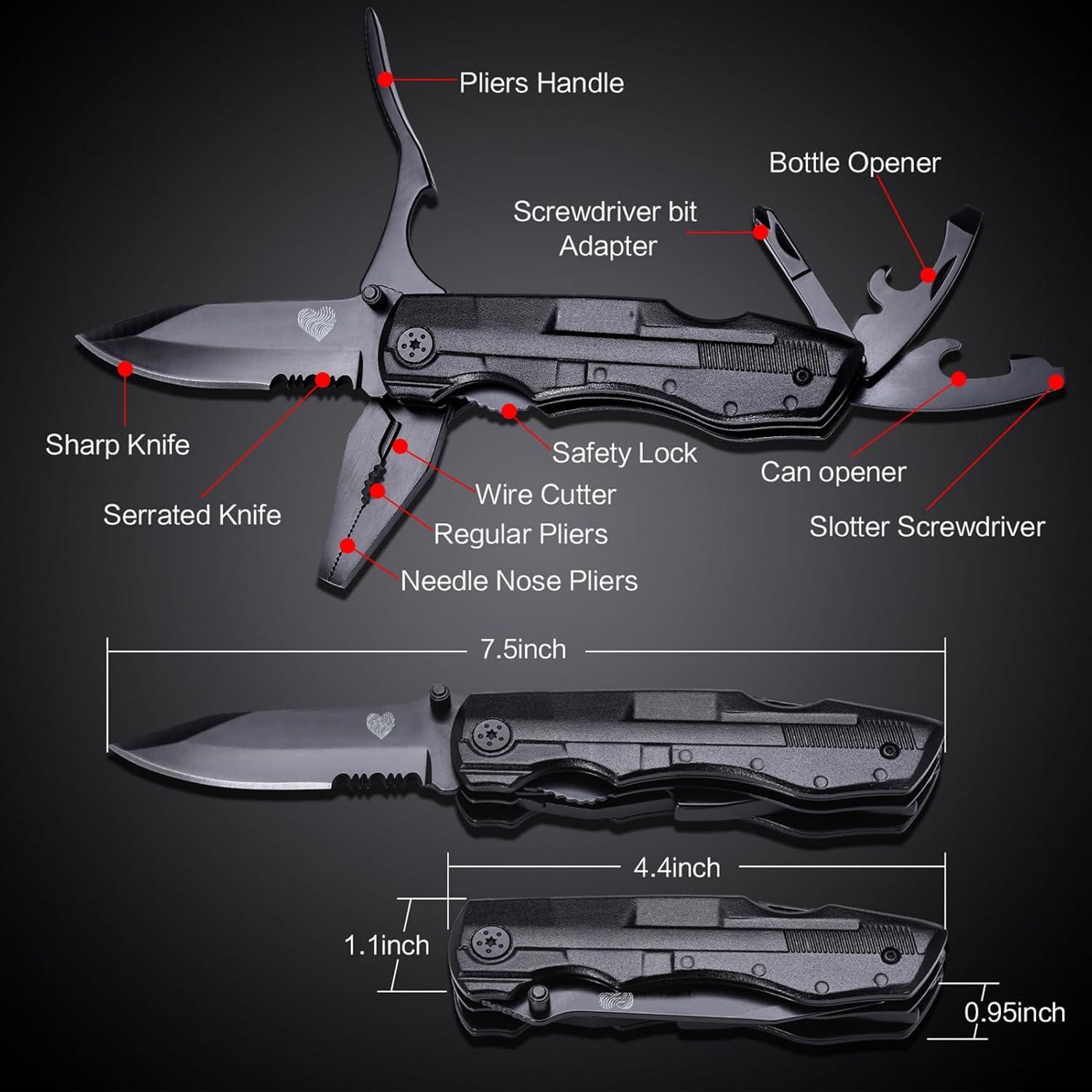 Cuchillo Multitool Unutes 14 en 1 con Funda para Camping