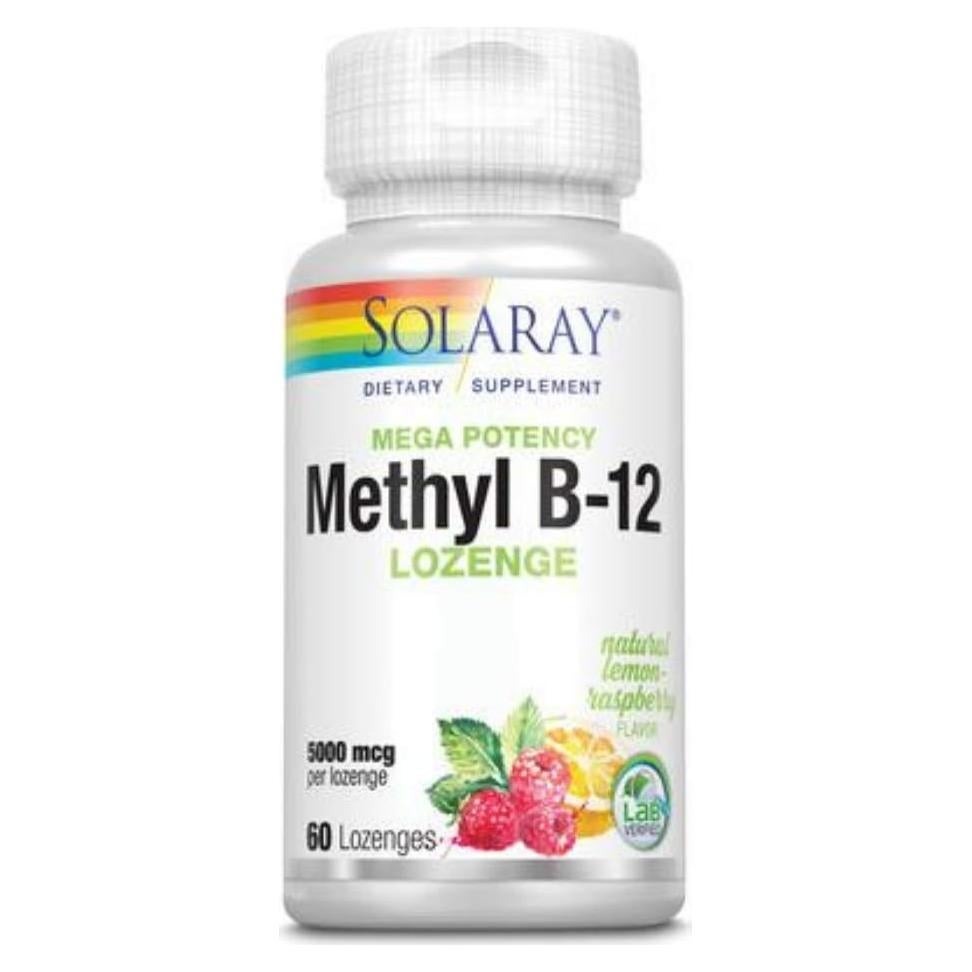 Pastillas de Methyl B12 Solaray 5000 mcg Limón-Frambuesa 60ct
