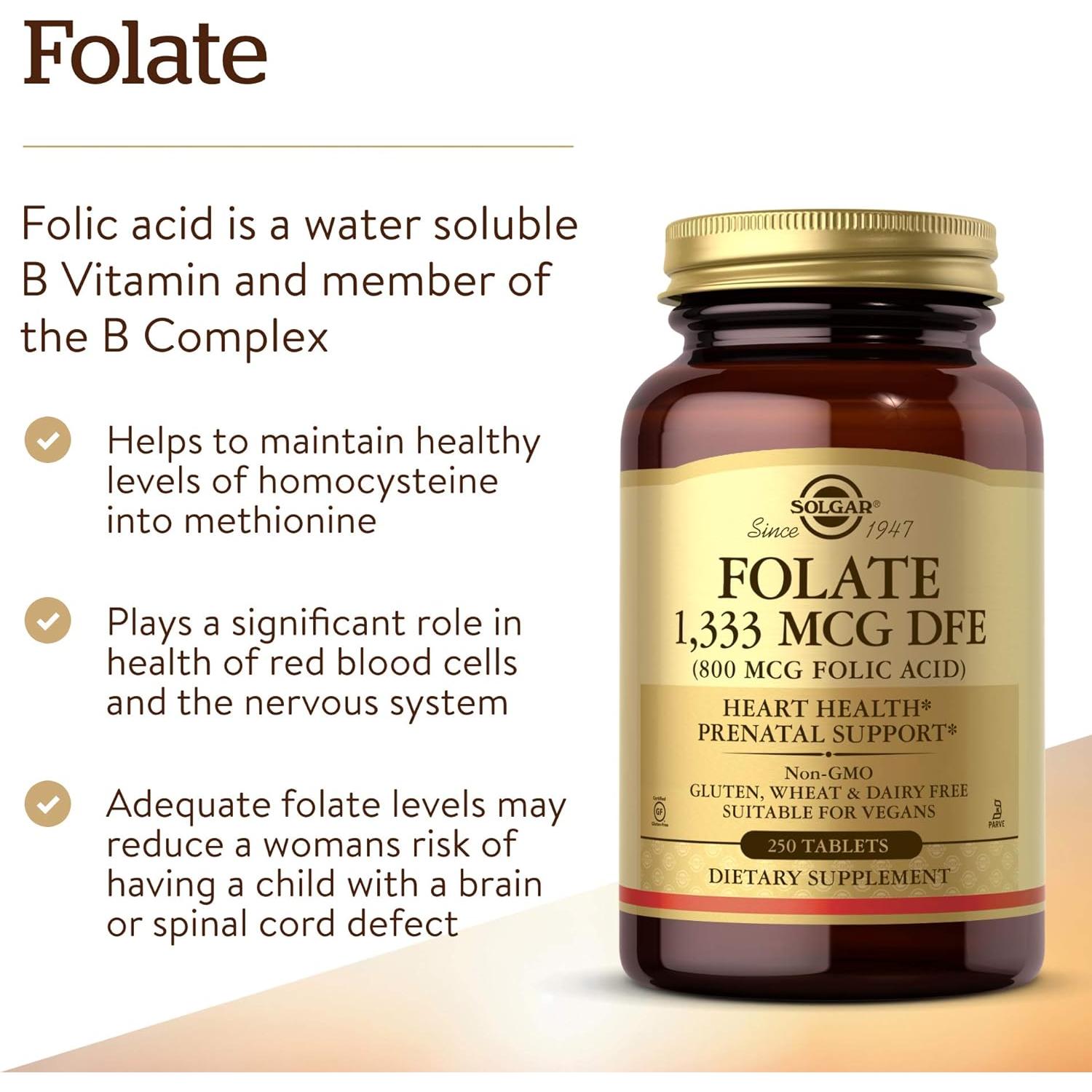 Solgar Folato 1333 mcg - 250 Tabletas Veganas Sin Gluten