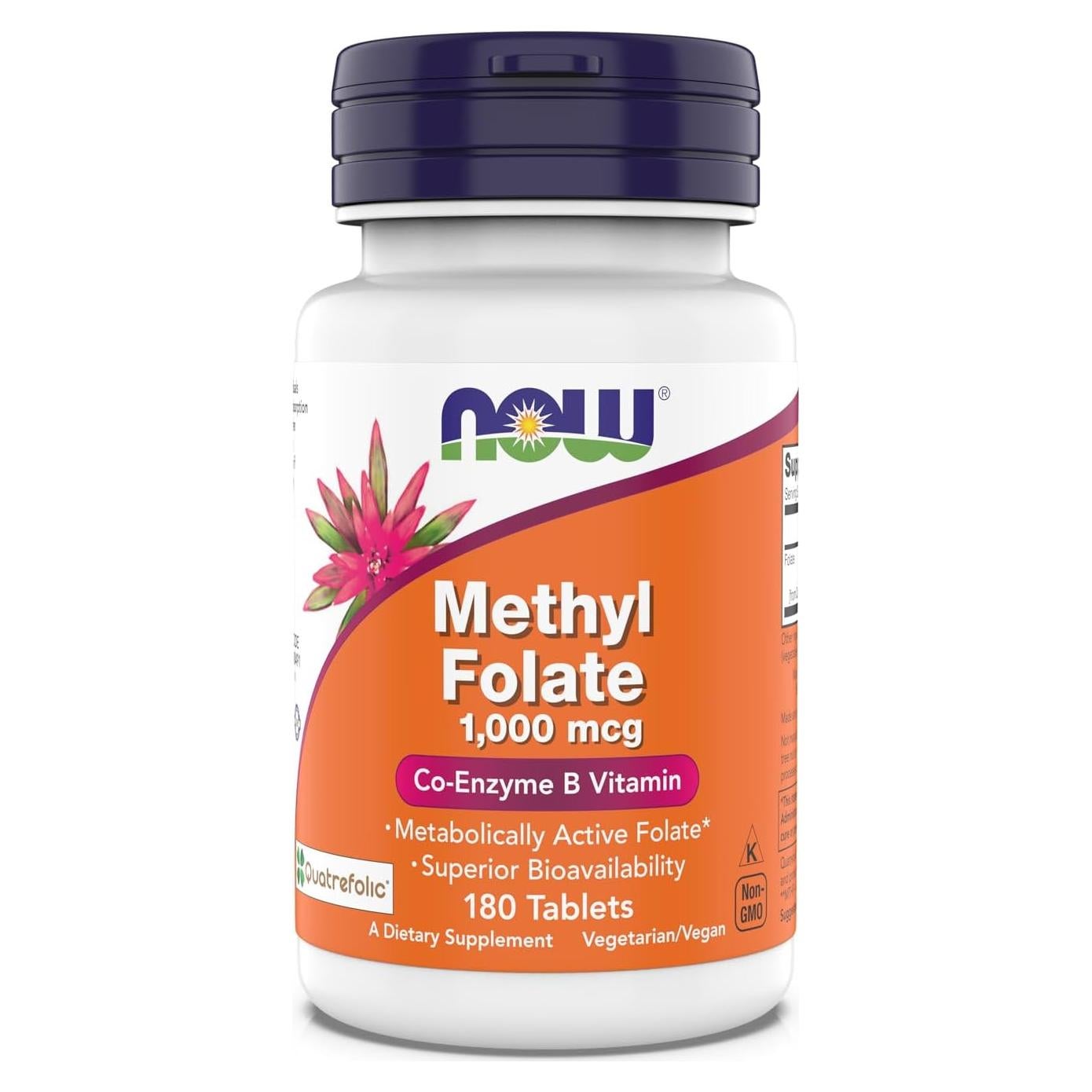 Suplemento Metilfolato NOW 1,000 mcg 180 Tabletas Veganas