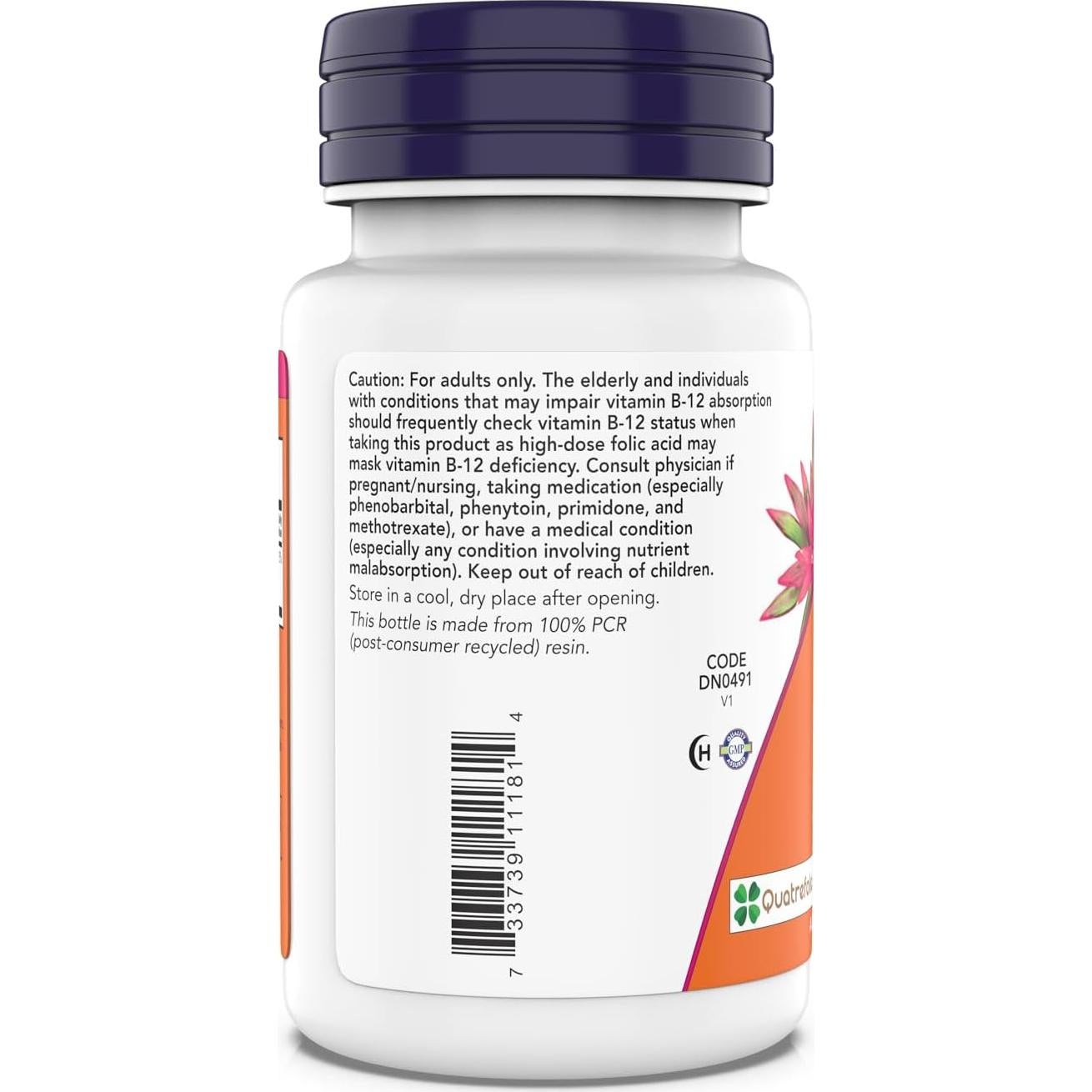 Suplemento Metilfolato NOW 1,000 mcg 180 Tabletas Veganas