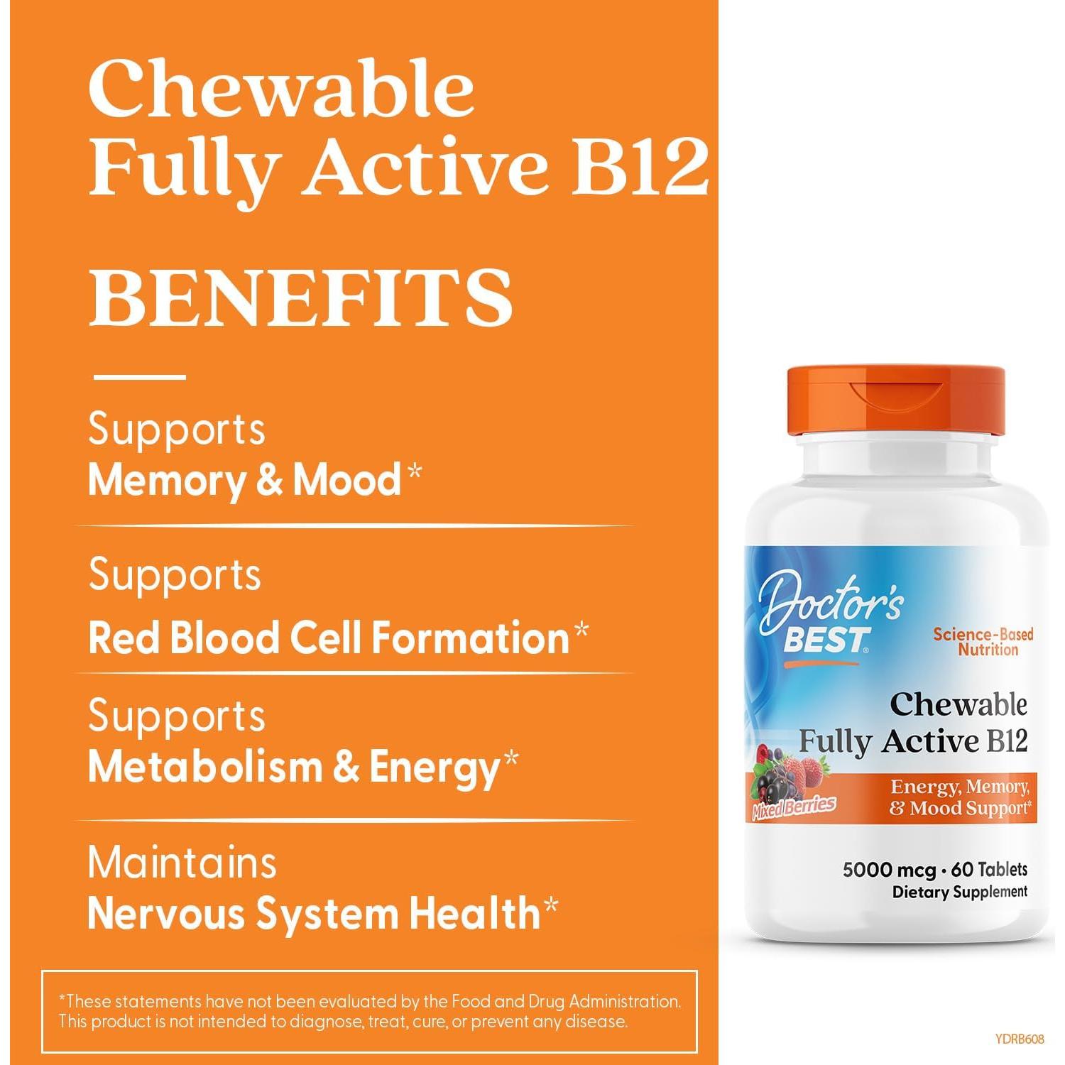 Masticable B12 Metilada Doctor's Best 60 Tabletas Veganas