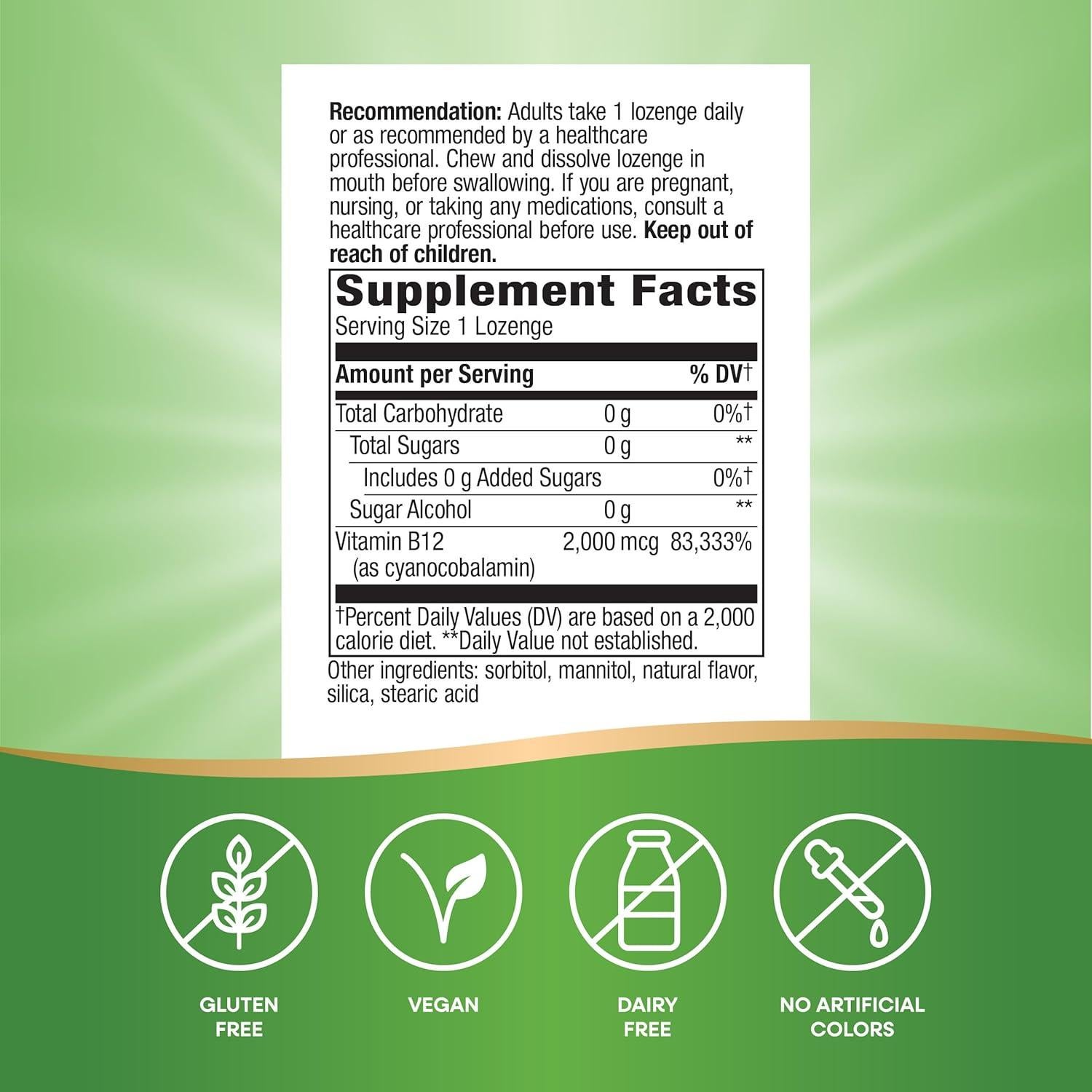 Pastillas de Vitamina B12 Nature's Way 2000 mcg Veganas 100 Unidades