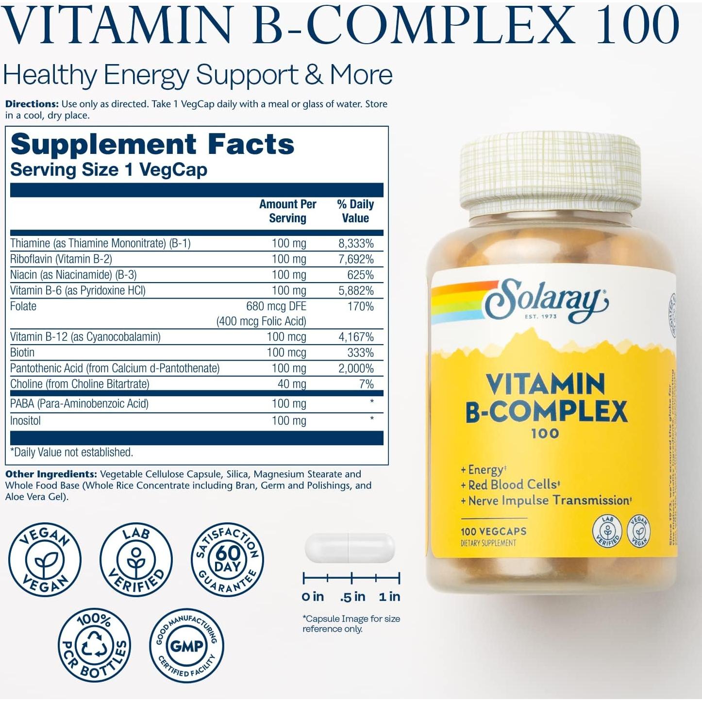 Suplemento de Vitaminas B Solaray 100 VegCaps - Energía y Salud