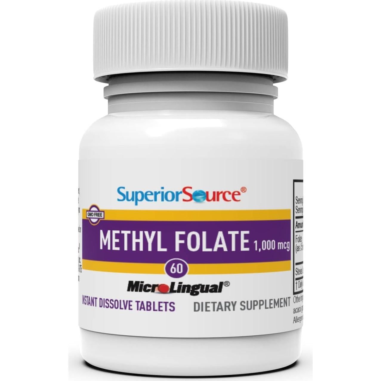Suplemento de Metilfolato Superior Source 1000 mcg 60 Tabletas