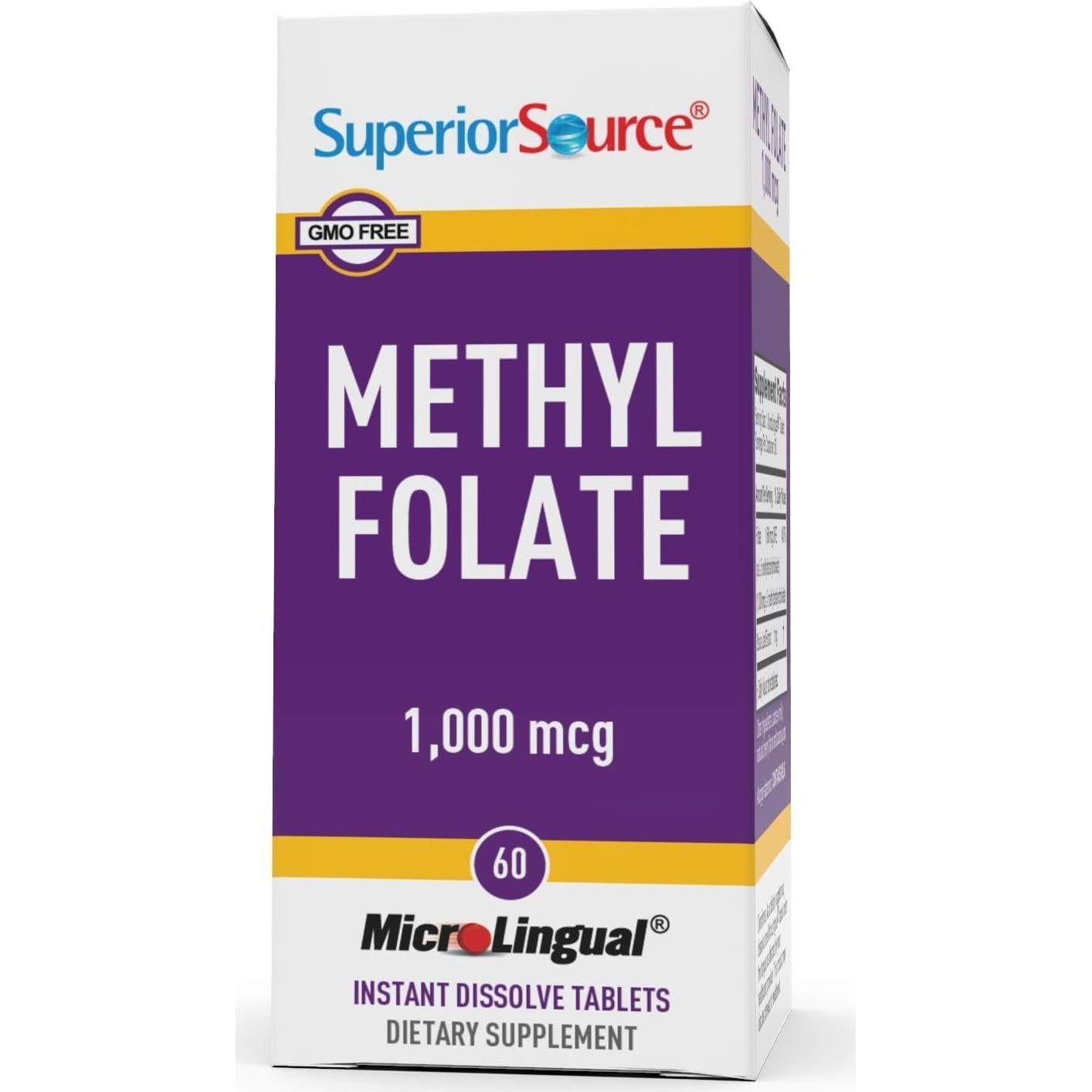 Suplemento de Metilfolato Superior Source 1000 mcg 60 Tabletas