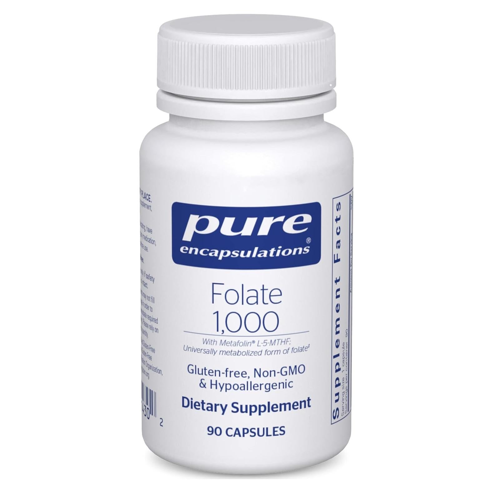 Suplemento de Folato Pure Encapsulations 90 Cápsulas 1000 mcg