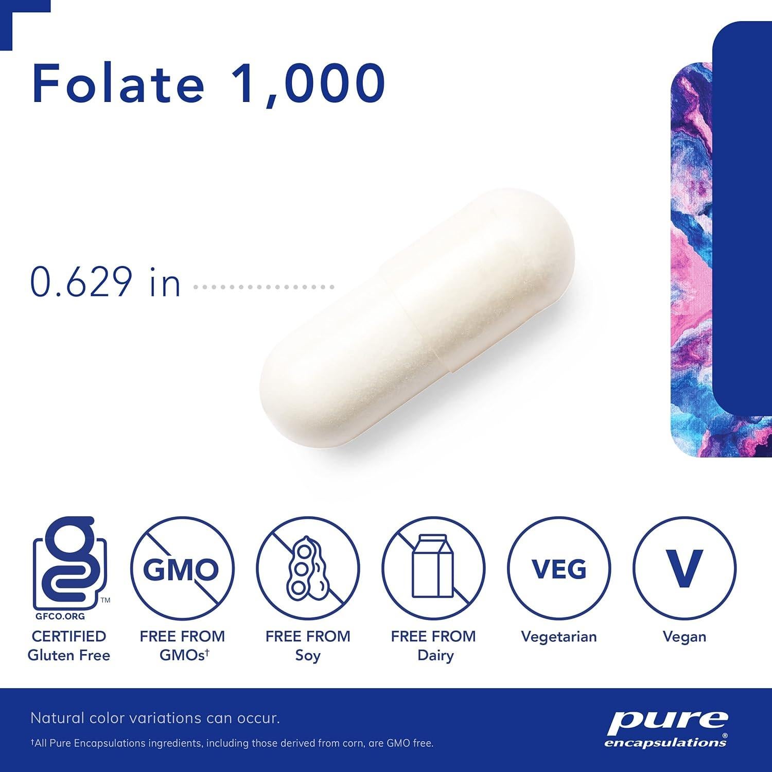 Suplemento de Folato Pure Encapsulations 90 Cápsulas 1000 mcg