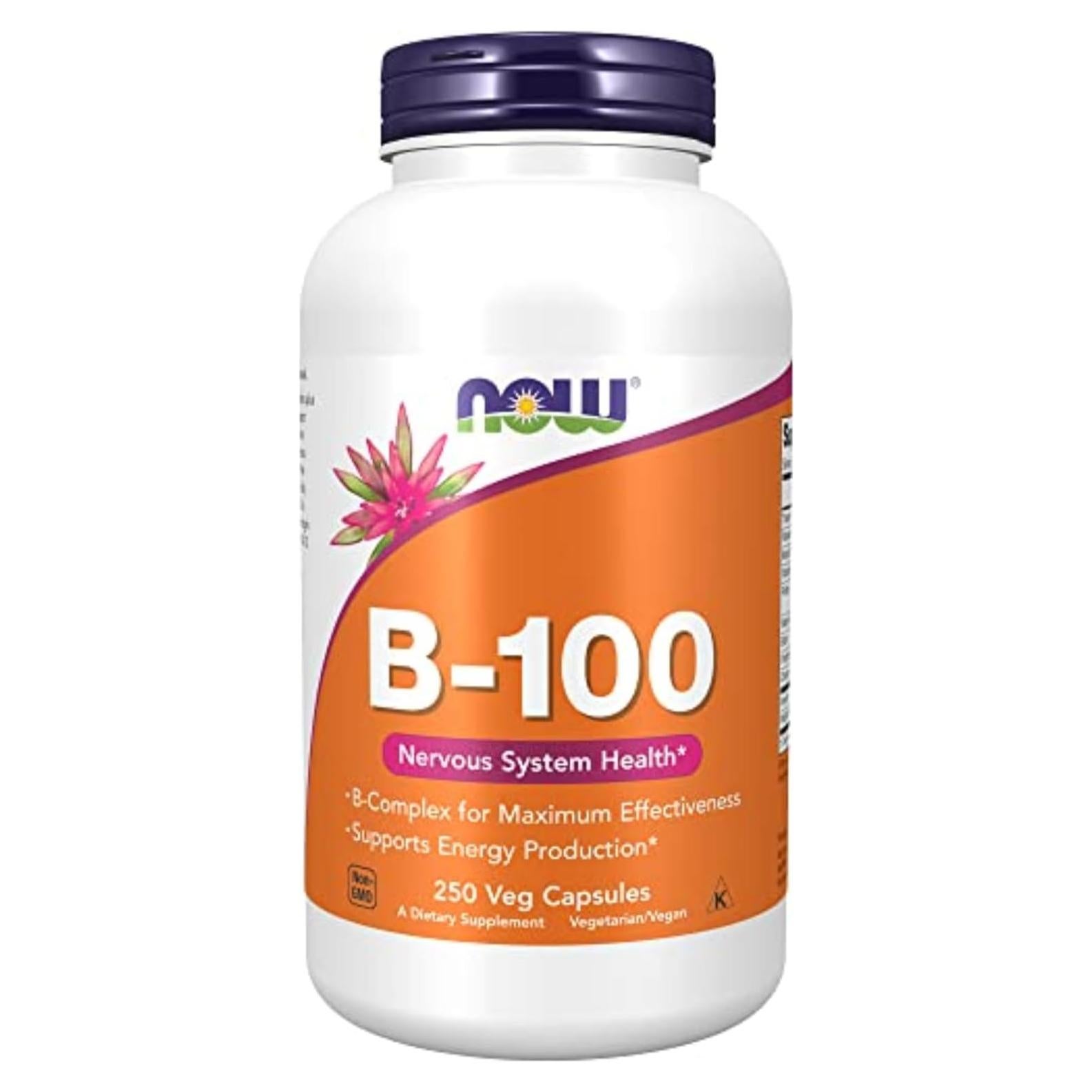 NOW Vitamina B-100 Vegana 250 Cápsulas - Energía y Nervios