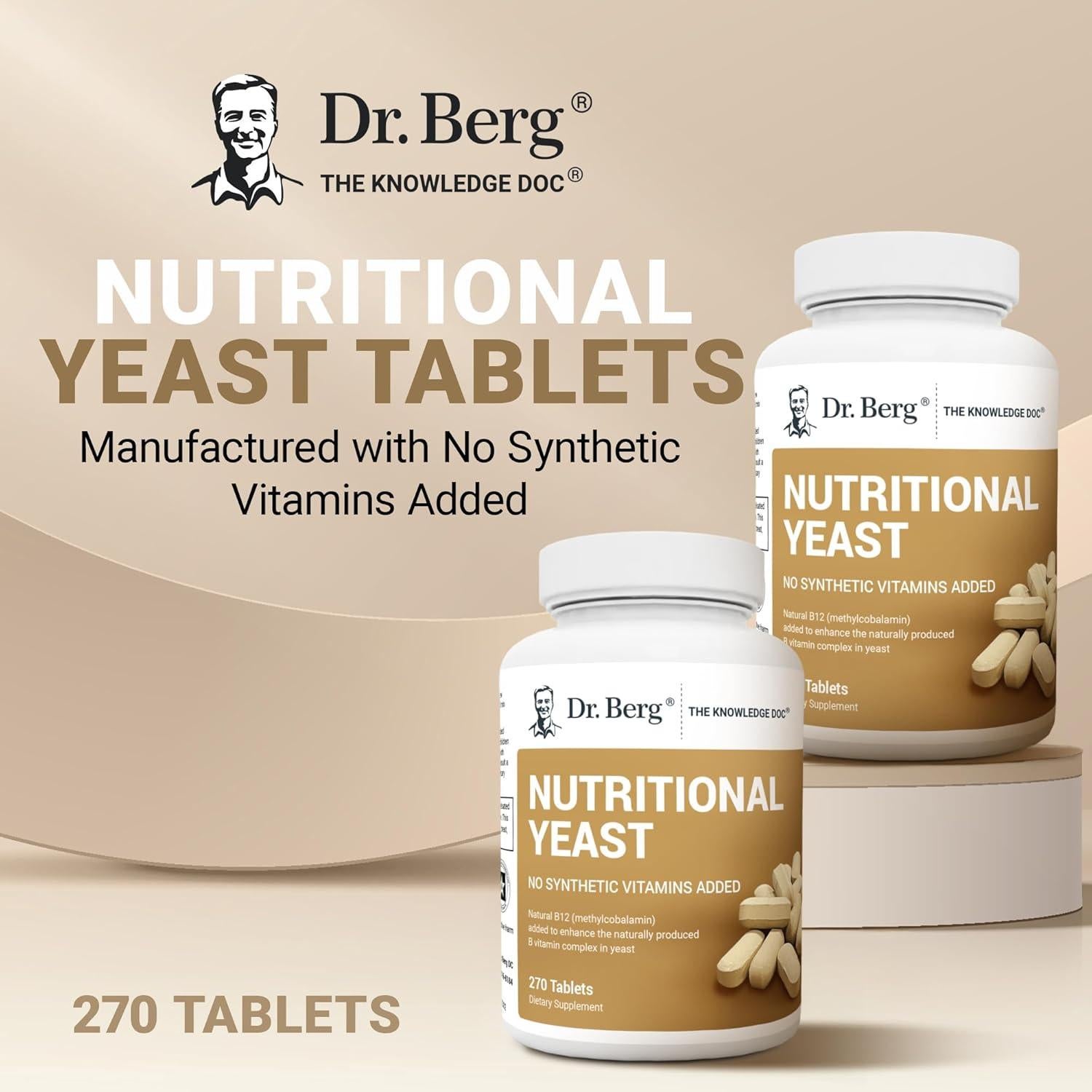 Tabletas de Levadura Nutricional Dr. Berg - B12 y Vitaminas B - 270 Tabletas Veganas