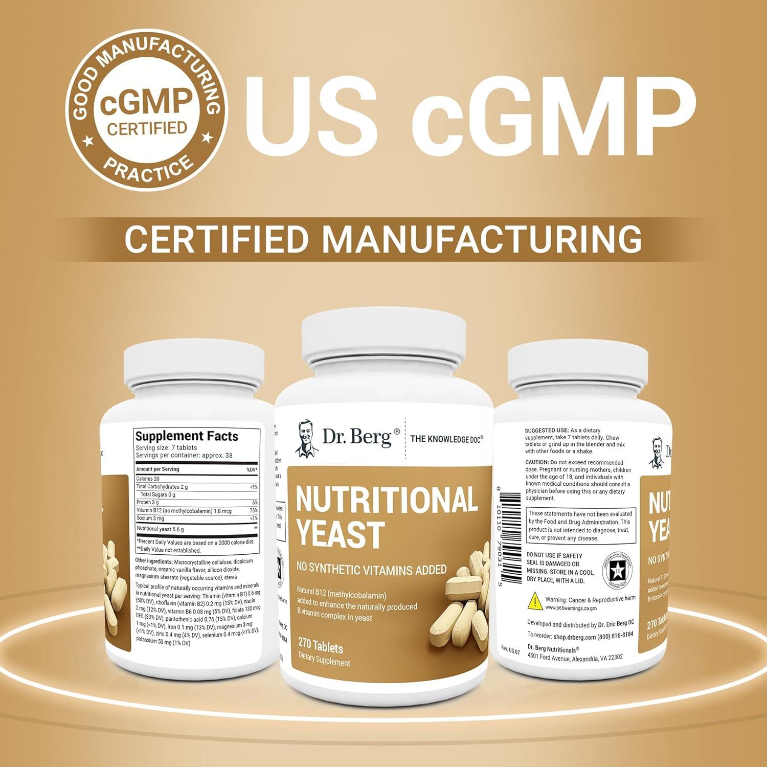 Tabletas de Levadura Nutricional Dr. Berg - B12 y Vitaminas B - 270 Tabletas Veganas