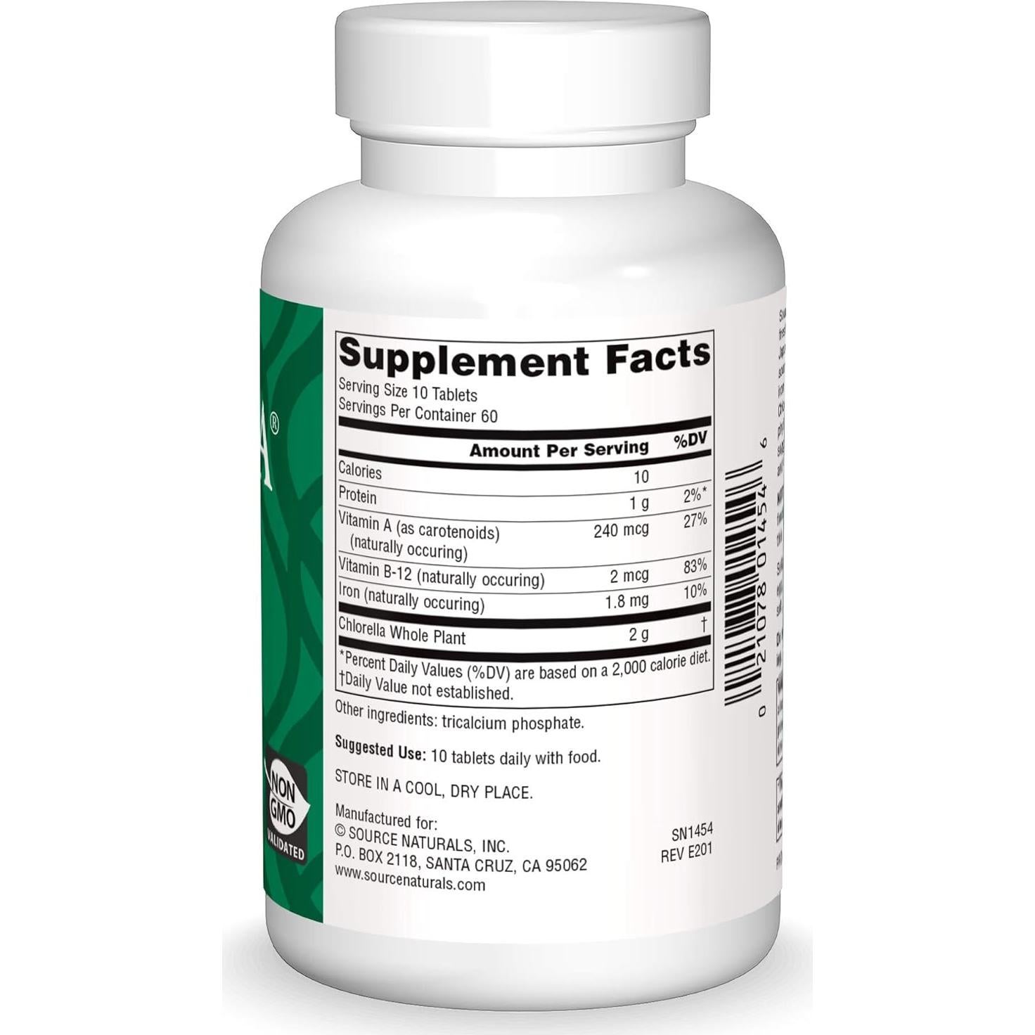 Tabletas de Chlorella Source Naturals 600 unidades 200 mg