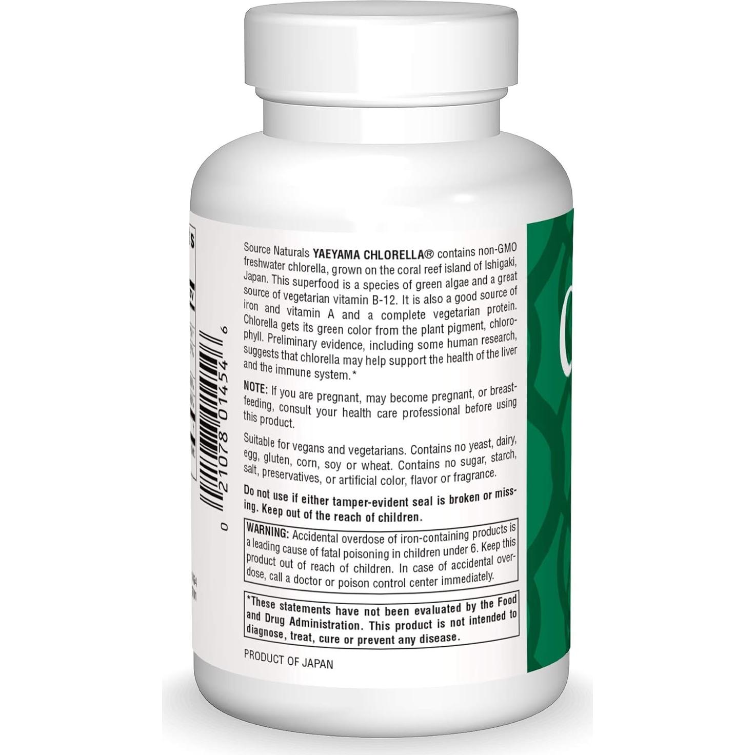 Tabletas de Chlorella Source Naturals 600 unidades 200 mg