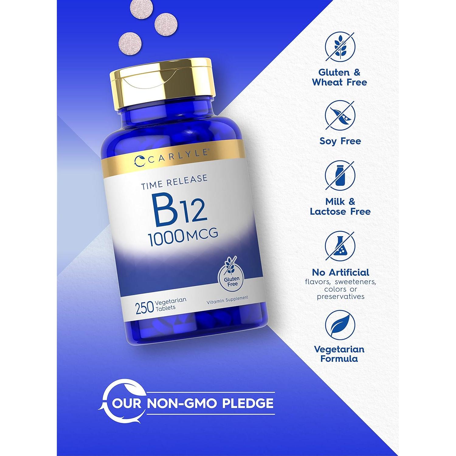 Carlyle Vitamina B12 1000 mcg 250 Tabletas Liberación Prolongada