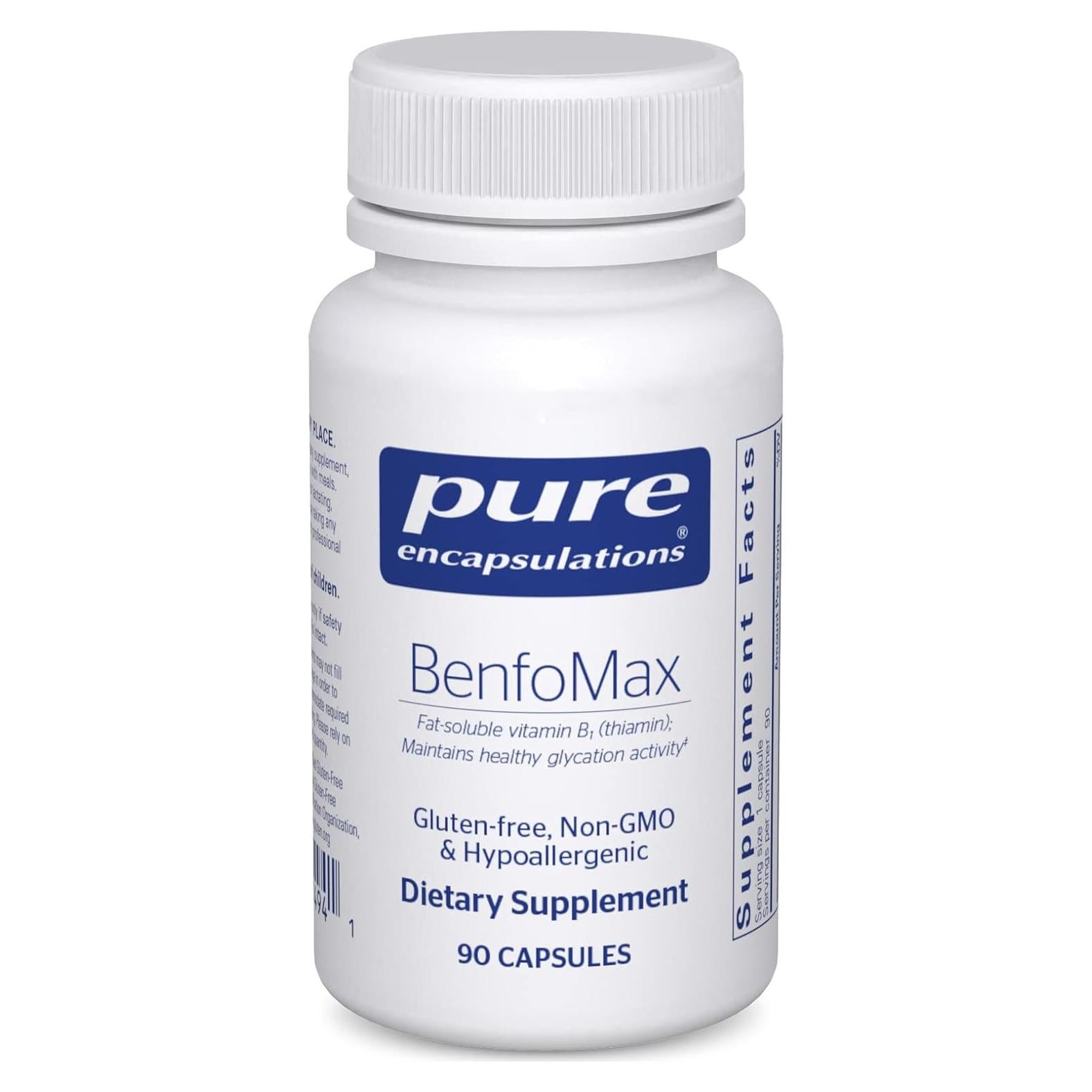 Suplemento Vegano BenfoMax 90 Pure Encapsulations 200 mg B1