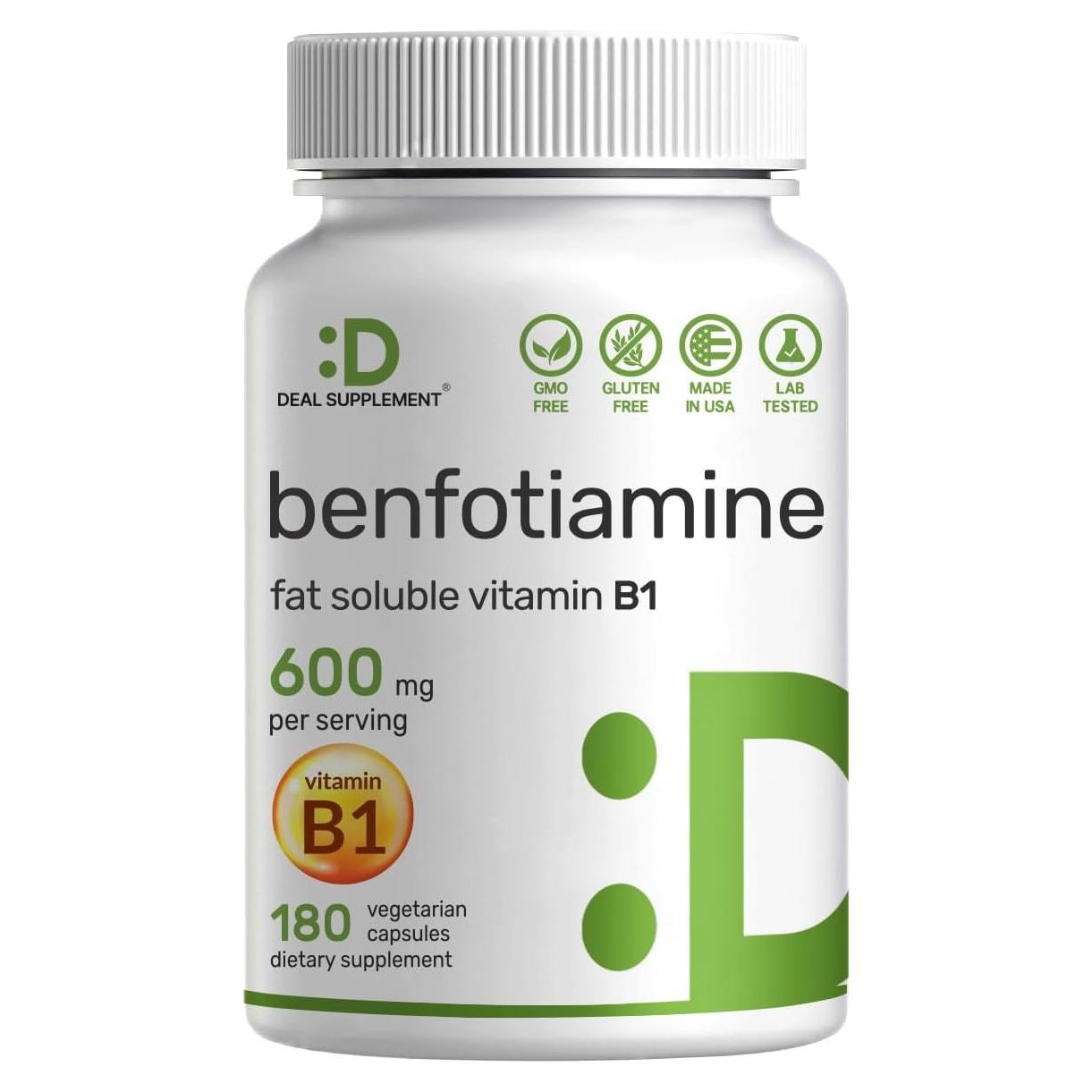 Benfotiamina 600mg - Suplemento Vegano de Vitamina B1 - 180 Cápsulas