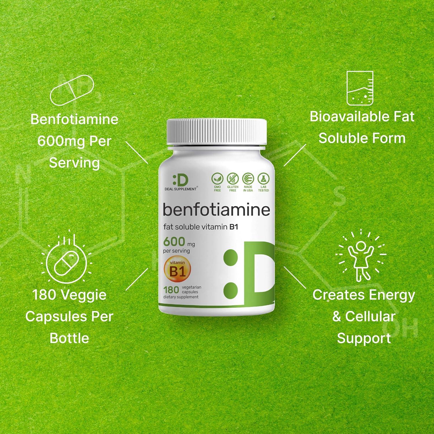 Benfotiamina 600mg - Suplemento Vegano de Vitamina B1 - 180 Cápsulas