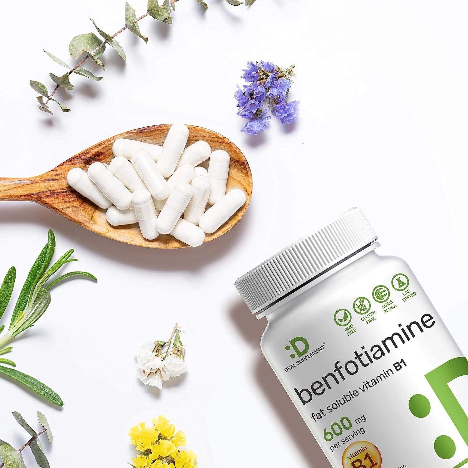 Benfotiamina 600mg - Suplemento Vegano de Vitamina B1 - 180 Cápsulas