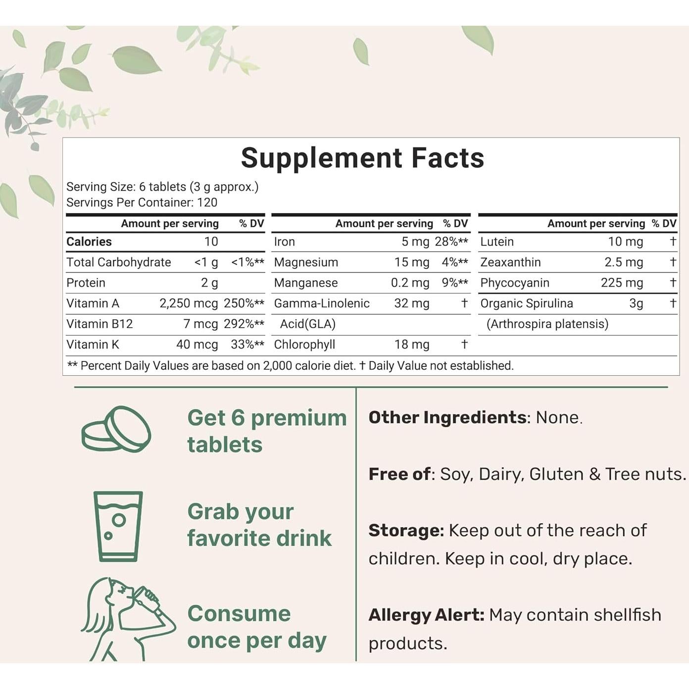 Suplemento Espirulina Orgánica Micro Ingredients 3000mg 720 Tabletas