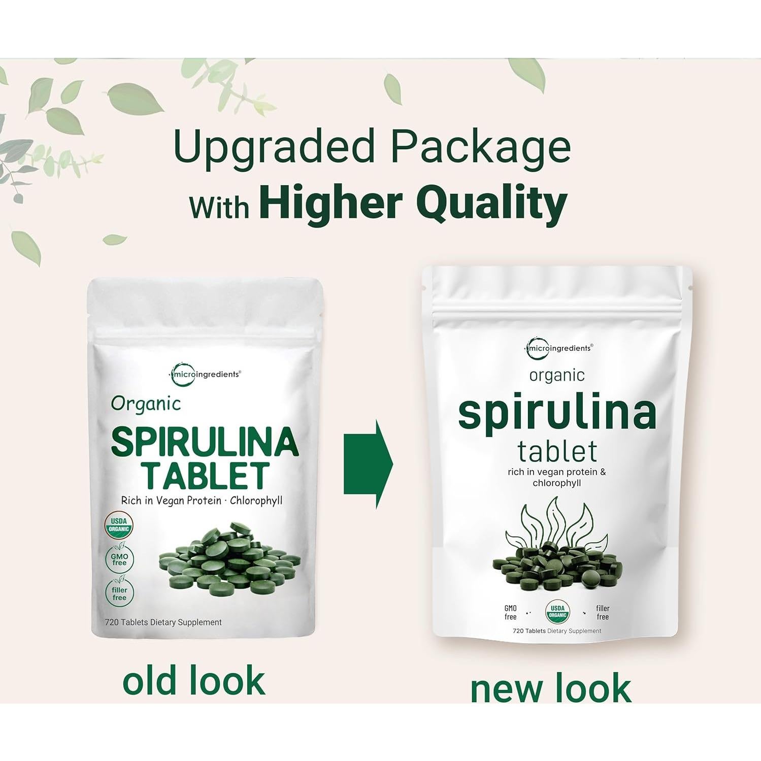 Suplemento Espirulina Orgánica Micro Ingredients 3000mg 720 Tabletas