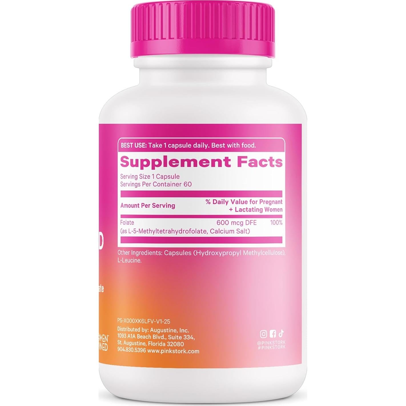 Pink Stork Folato Metilado 60 Cápsulas - Ácido Fólico Natural