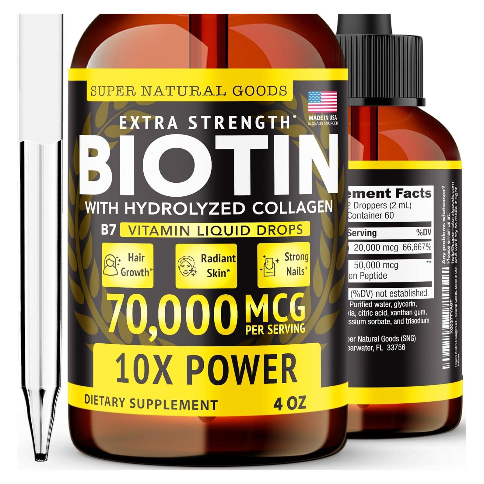 Líquido de Biotina y Colágeno Super Natural Goods 70,000mcg 118ml
