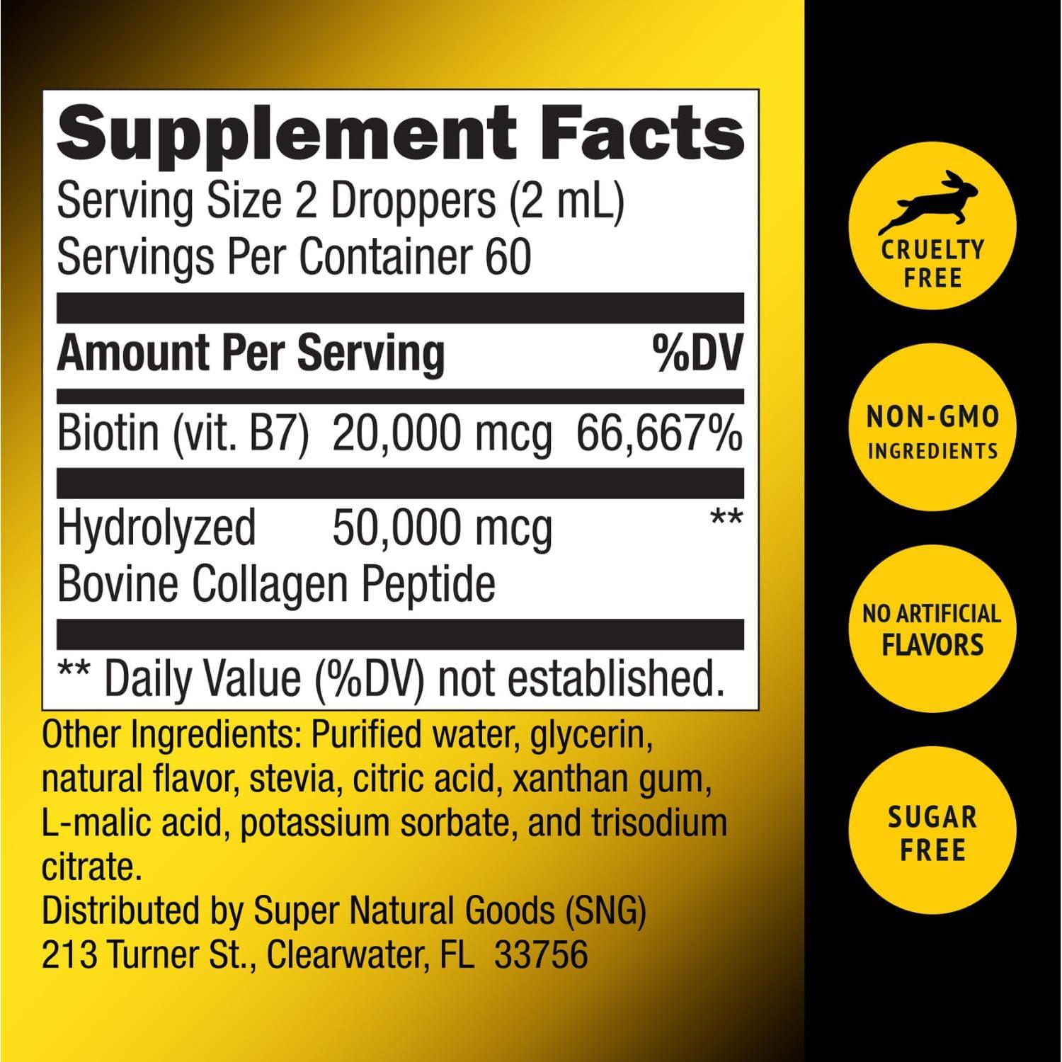 Líquido de Biotina y Colágeno Super Natural Goods 70,000mcg 118ml