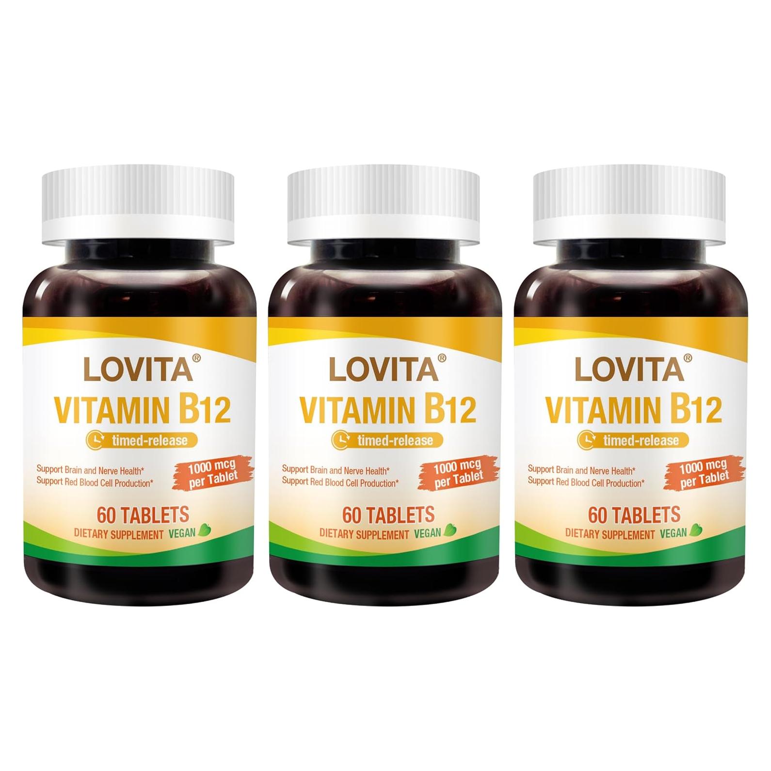 Lovita Vitamina B12 1000 mcg Vegana Liberación Prolongada 60 Tabletas