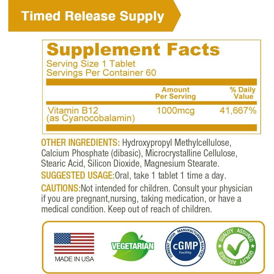 Lovita Vitamina B12 1000 mcg Vegana Liberación Prolongada 60 Tabletas