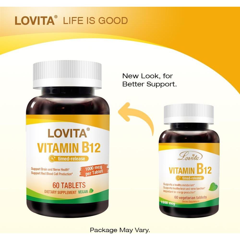 Lovita Vitamina B12 1000 mcg Vegana Liberación Prolongada 60 Tabletas