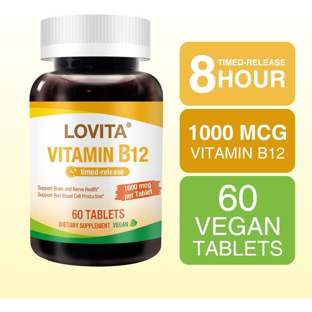 Lovita Vitamina B12 1000 mcg Vegana Liberación Prolongada 60 Tabletas