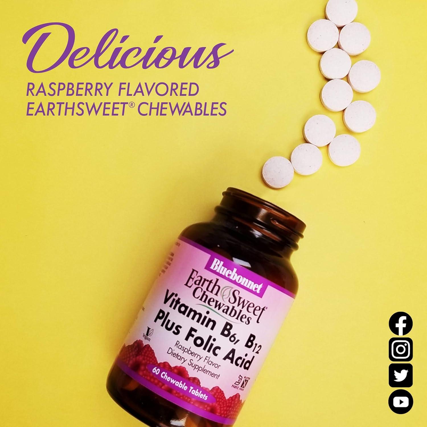 Tabletas Masticables Vitamina B6 B12 Ácido Fólico Bluebonnet 60u