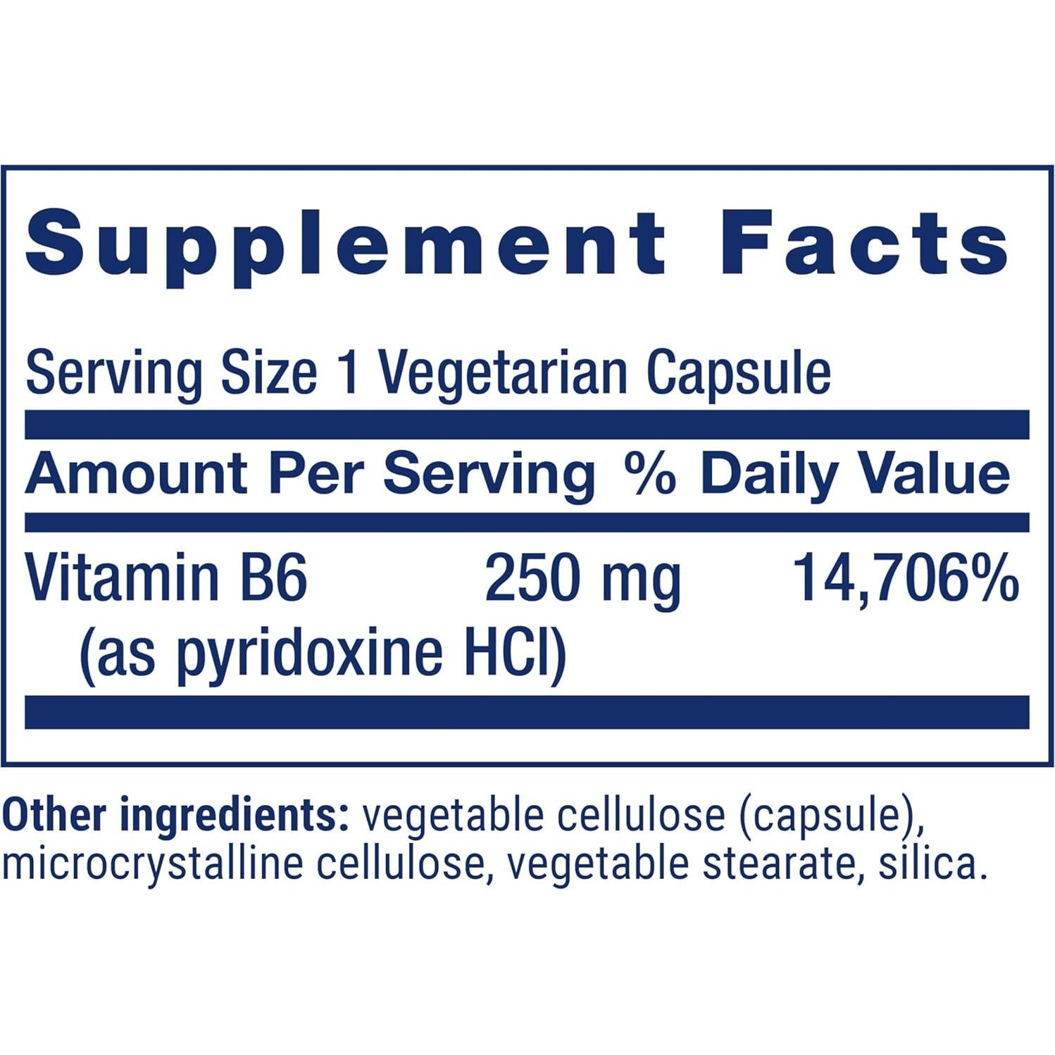 Suplemento de Vitamina B6 Life Extension 250 mg 100 cápsulas