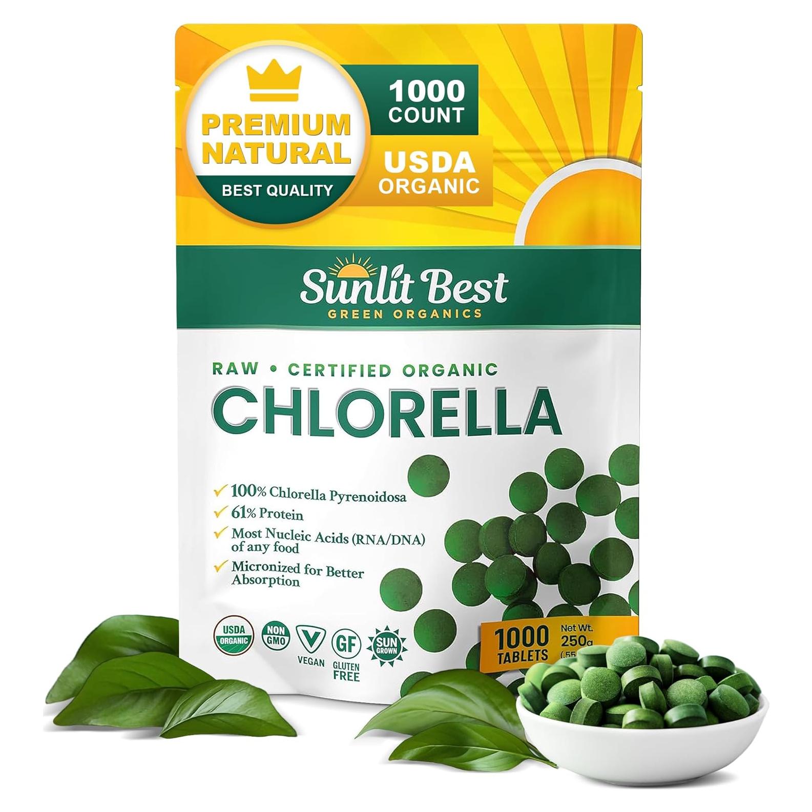 Tabletas de Chlorella Orgánica Sunlit Best 1000 Unidades